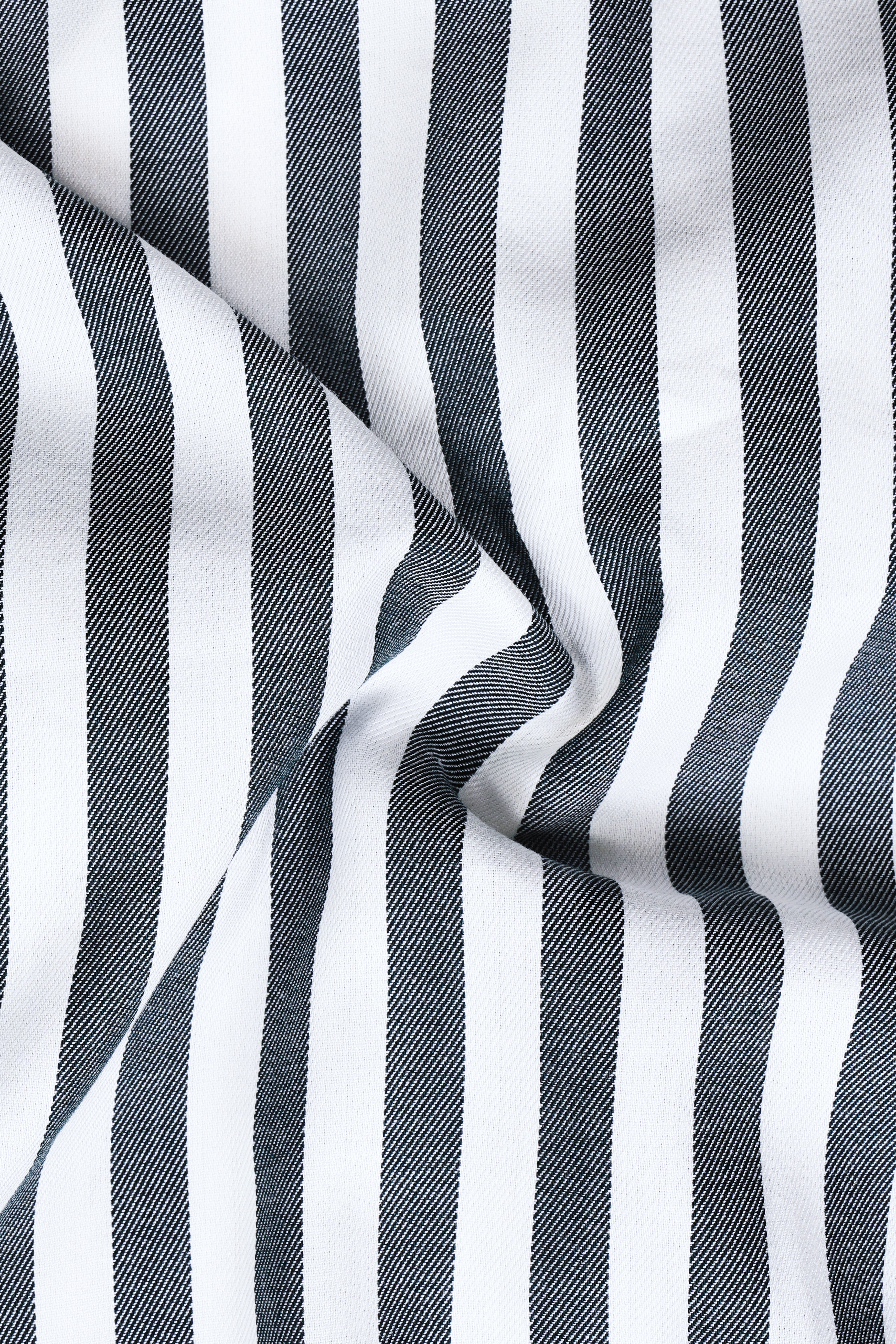 Iridium Gray And Bright White Twill Striped Cotton Shirt