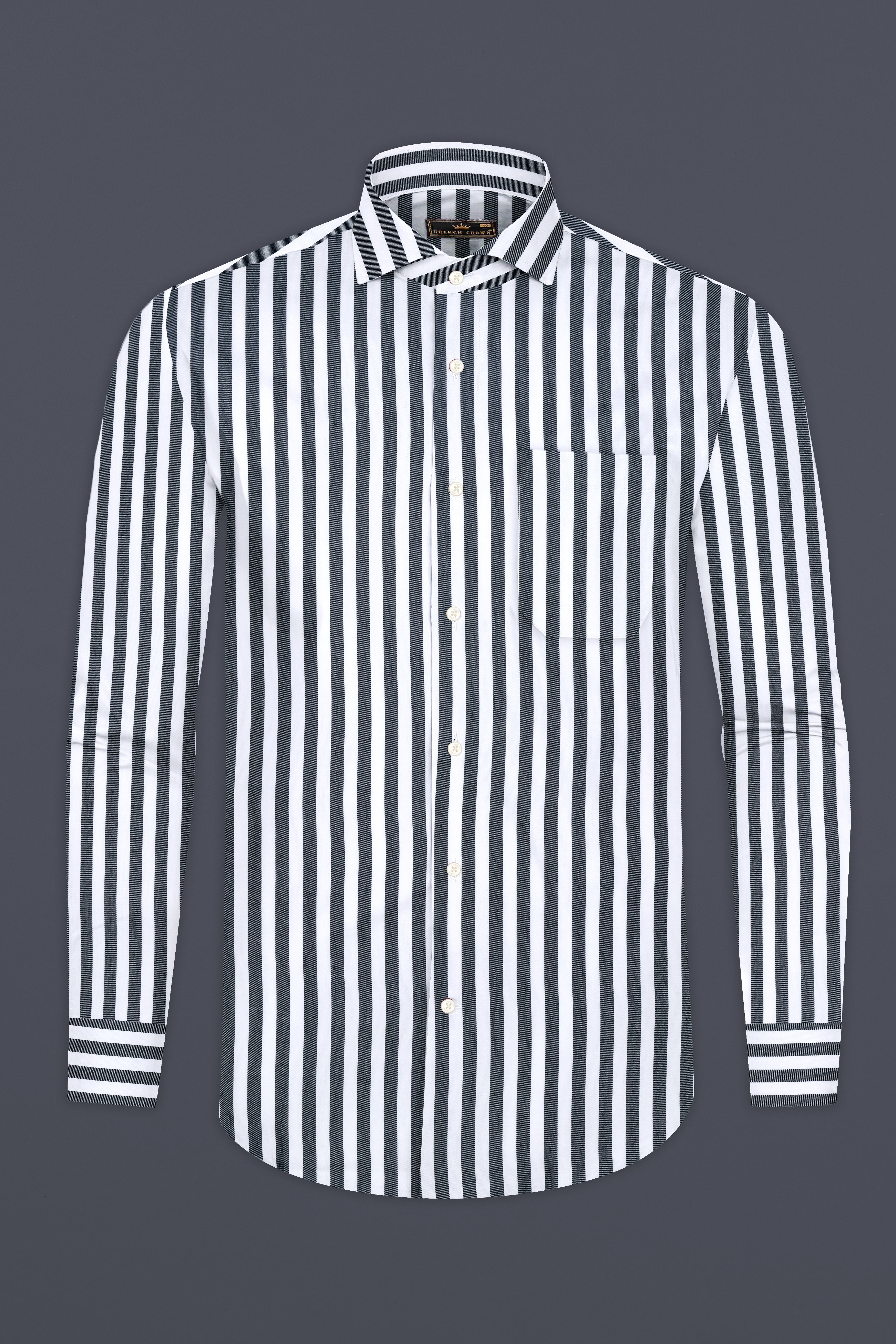 Iridium Gray And Bright White Twill Striped Cotton Shirt