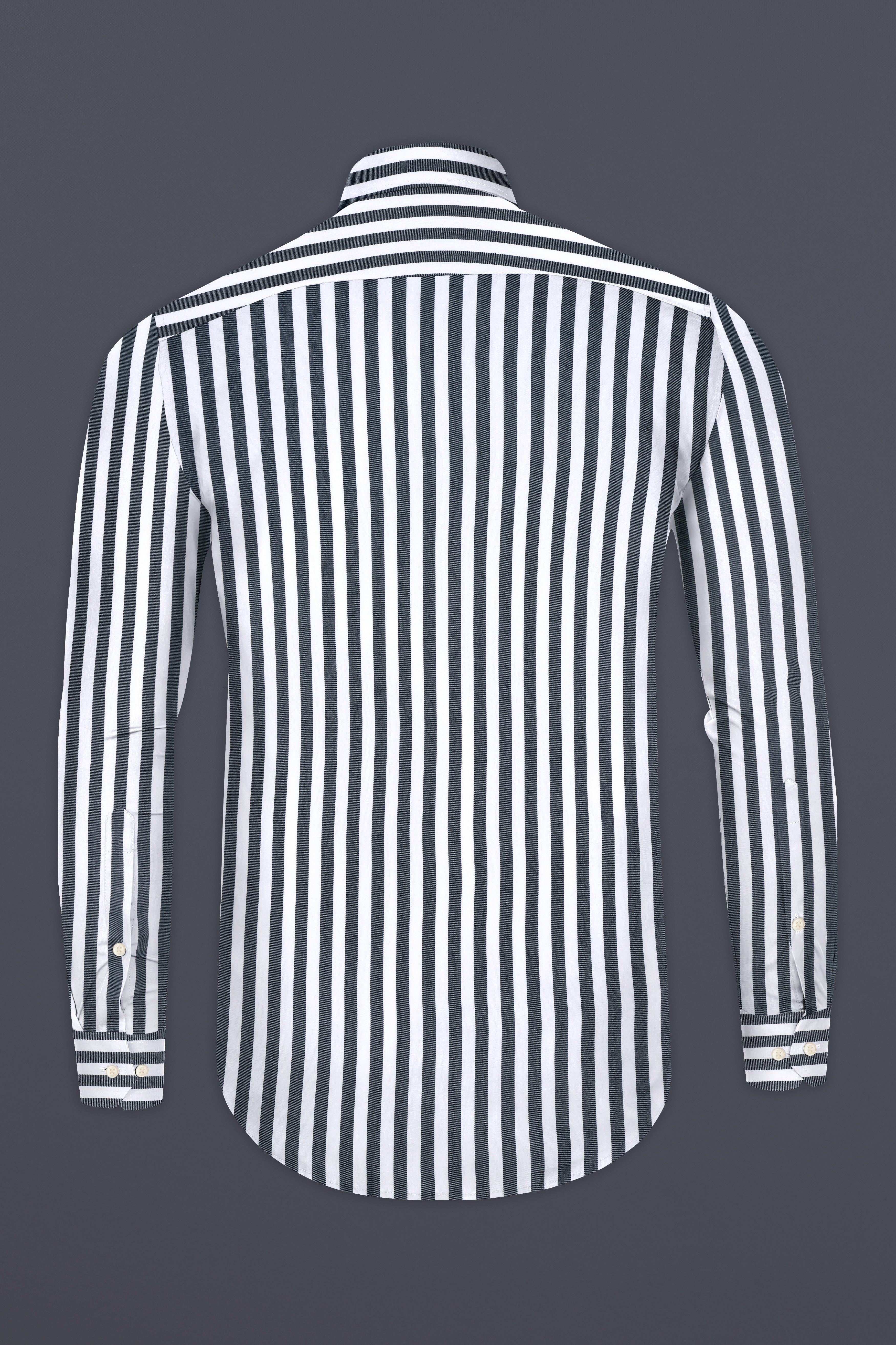 Iridium Gray And Bright White Twill Striped Cotton Shirt