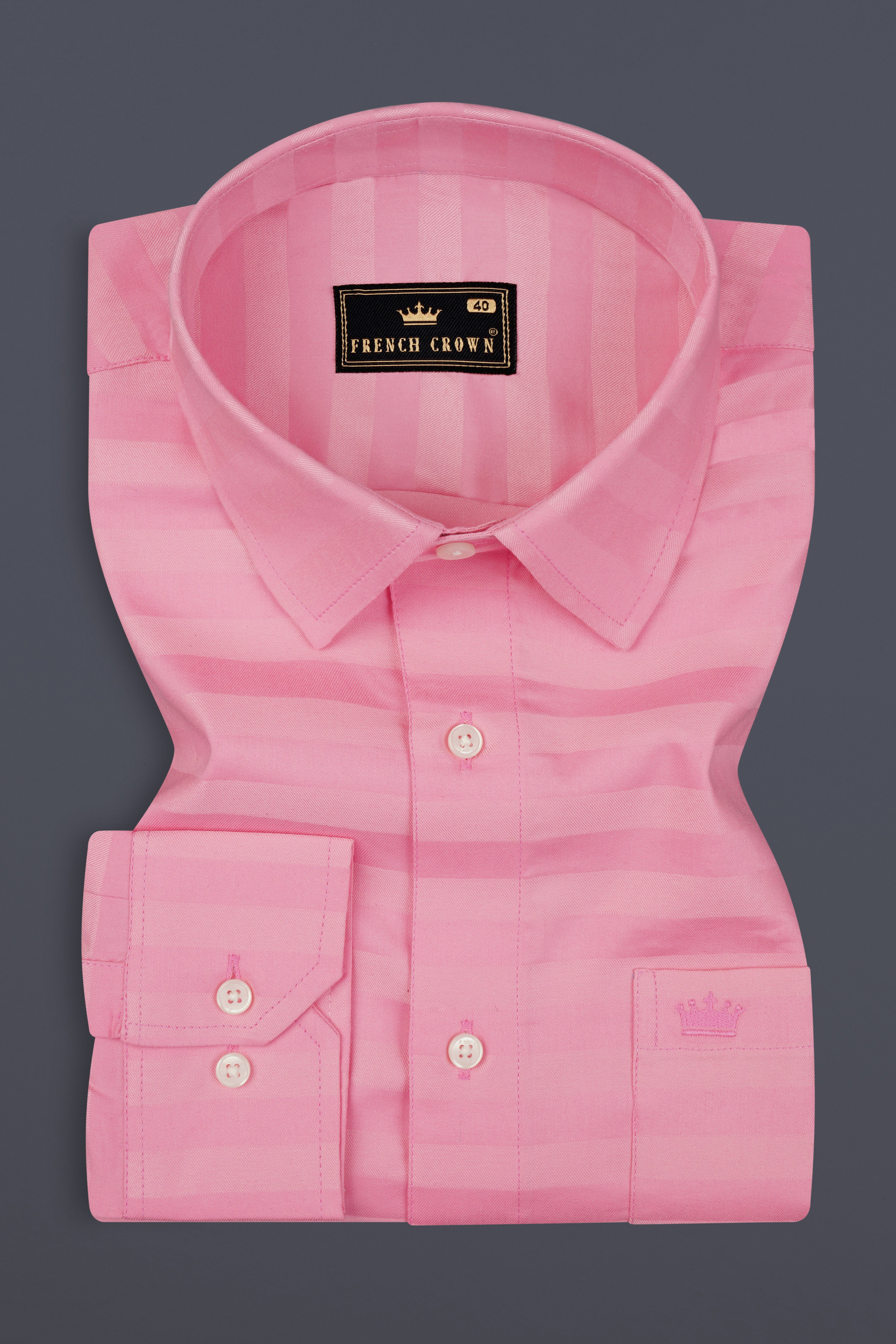 Rose Pink Striped Dobby Textured Premium Cotton Shirt