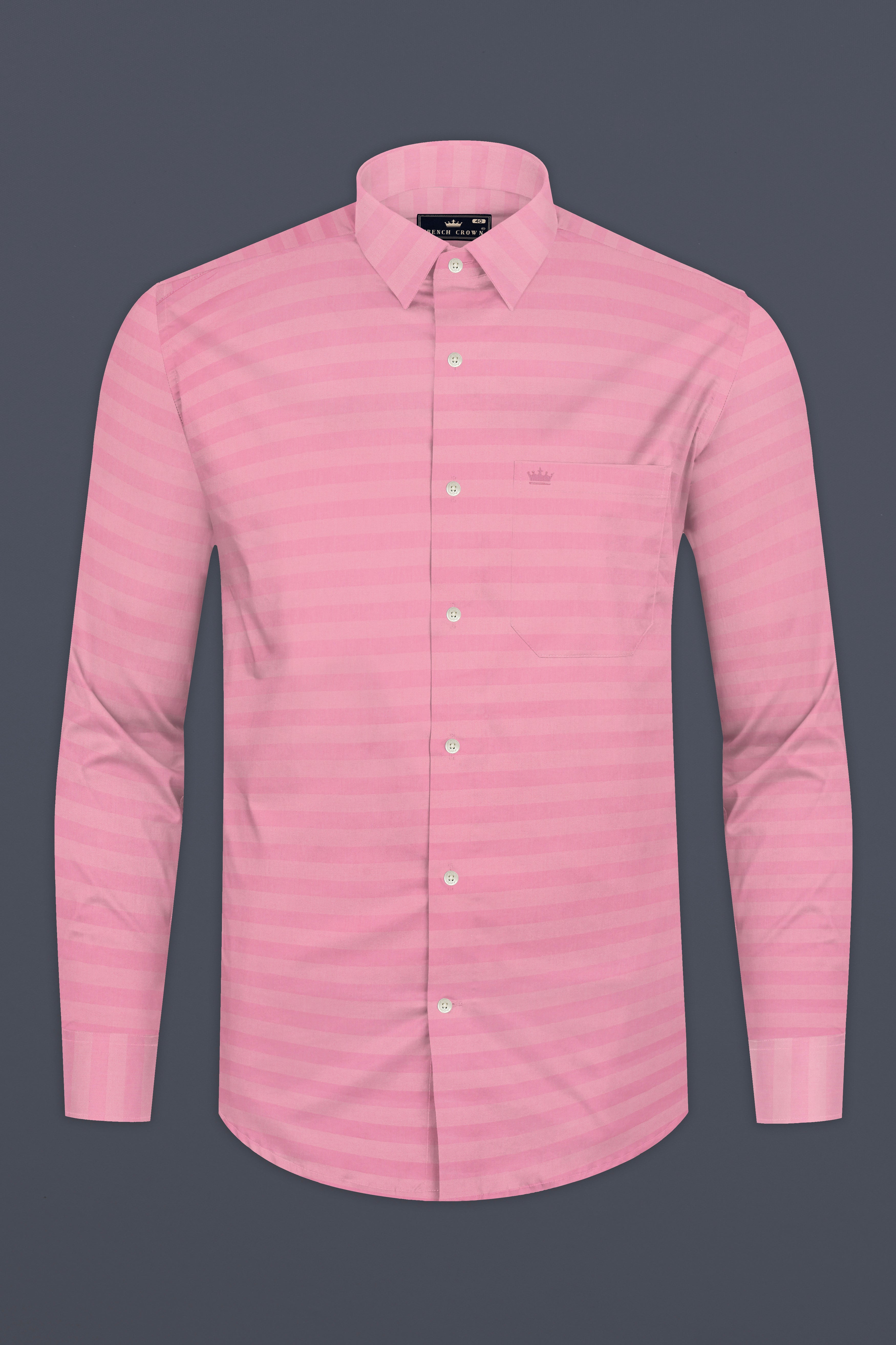 Rose Pink Striped Dobby Textured Premium Cotton Shirt