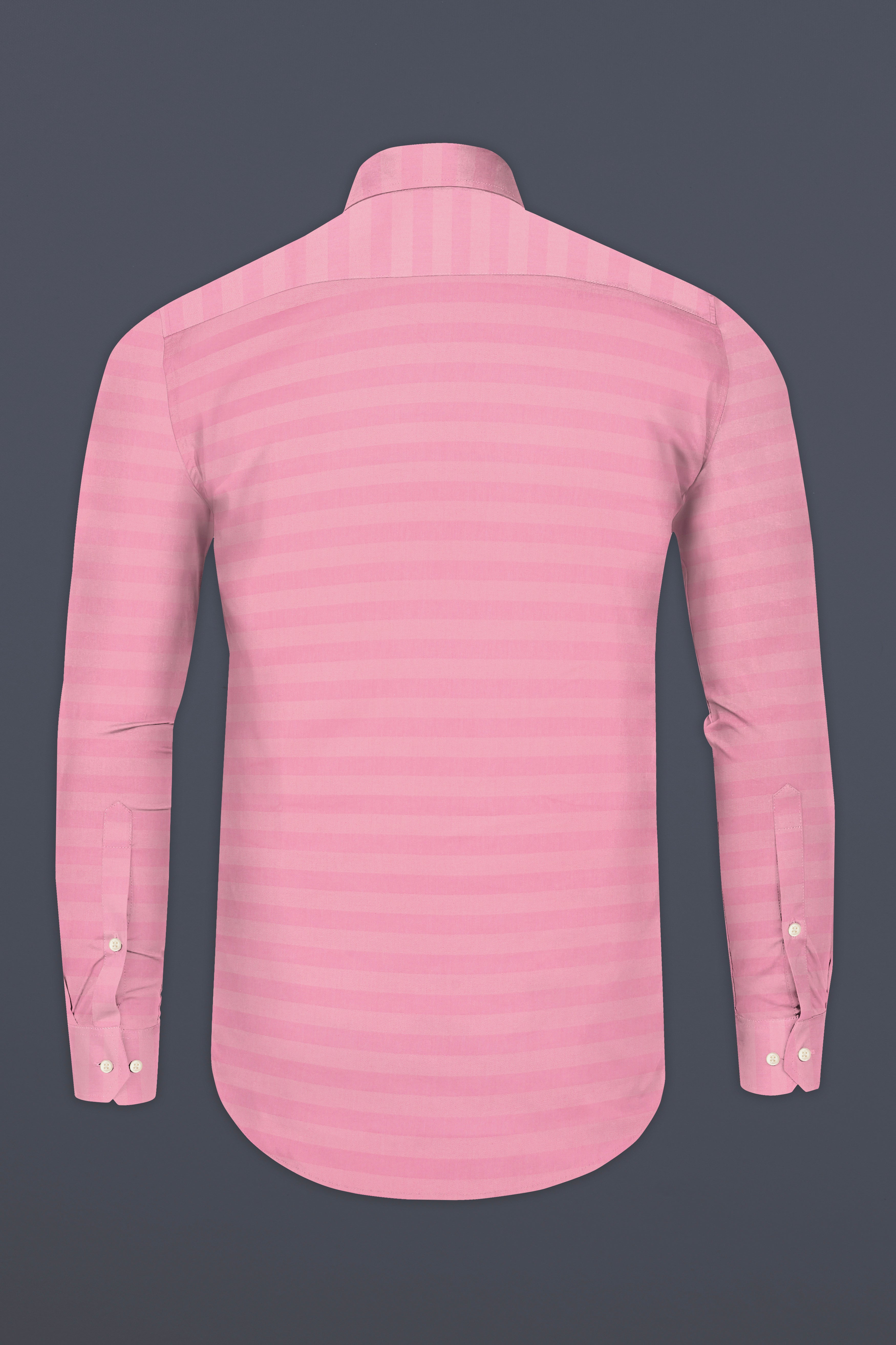 Rose Pink Striped Dobby Textured Premium Cotton Shirt