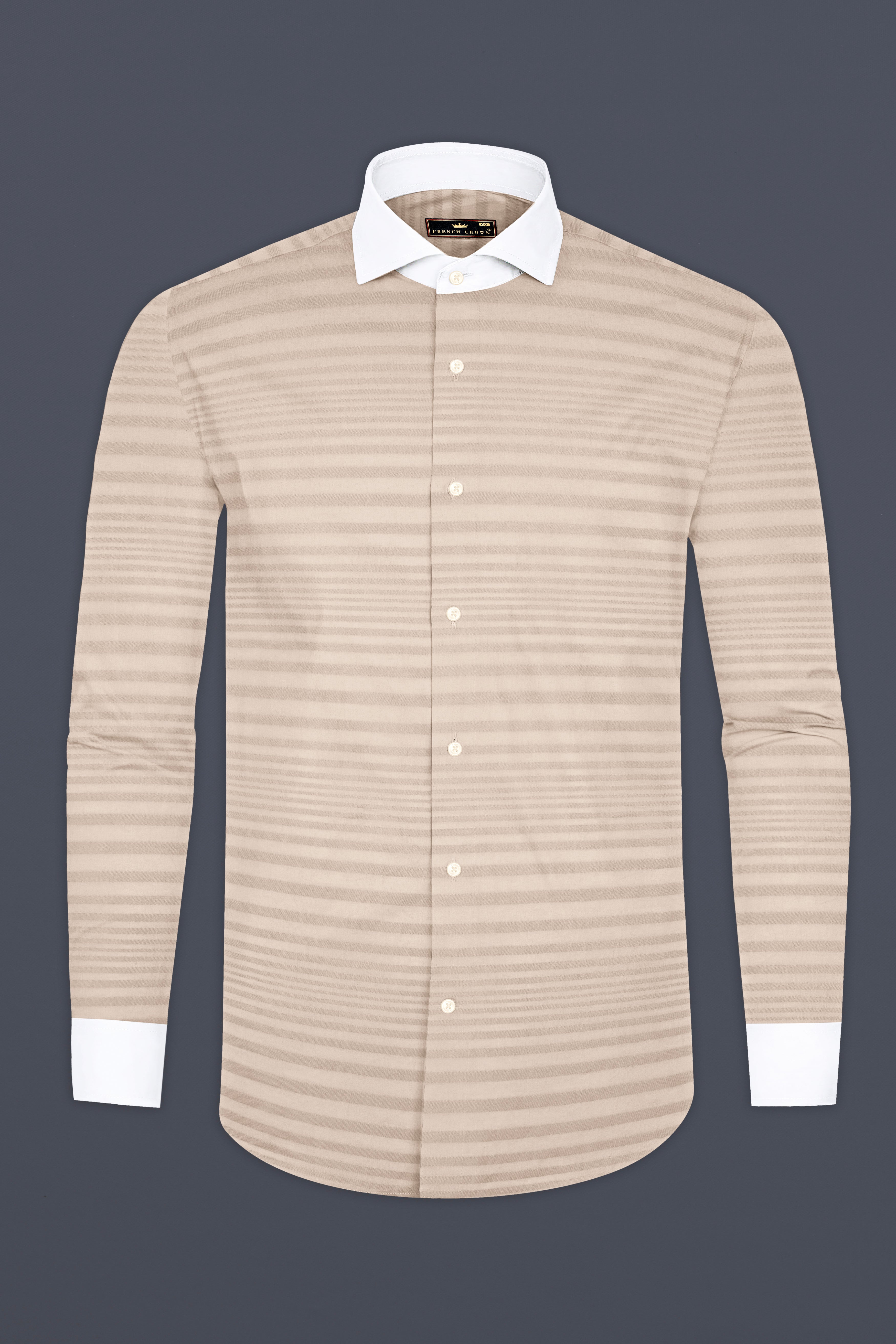 Wafer Cream Striped Dobby Textured Premium Cotton Shirt