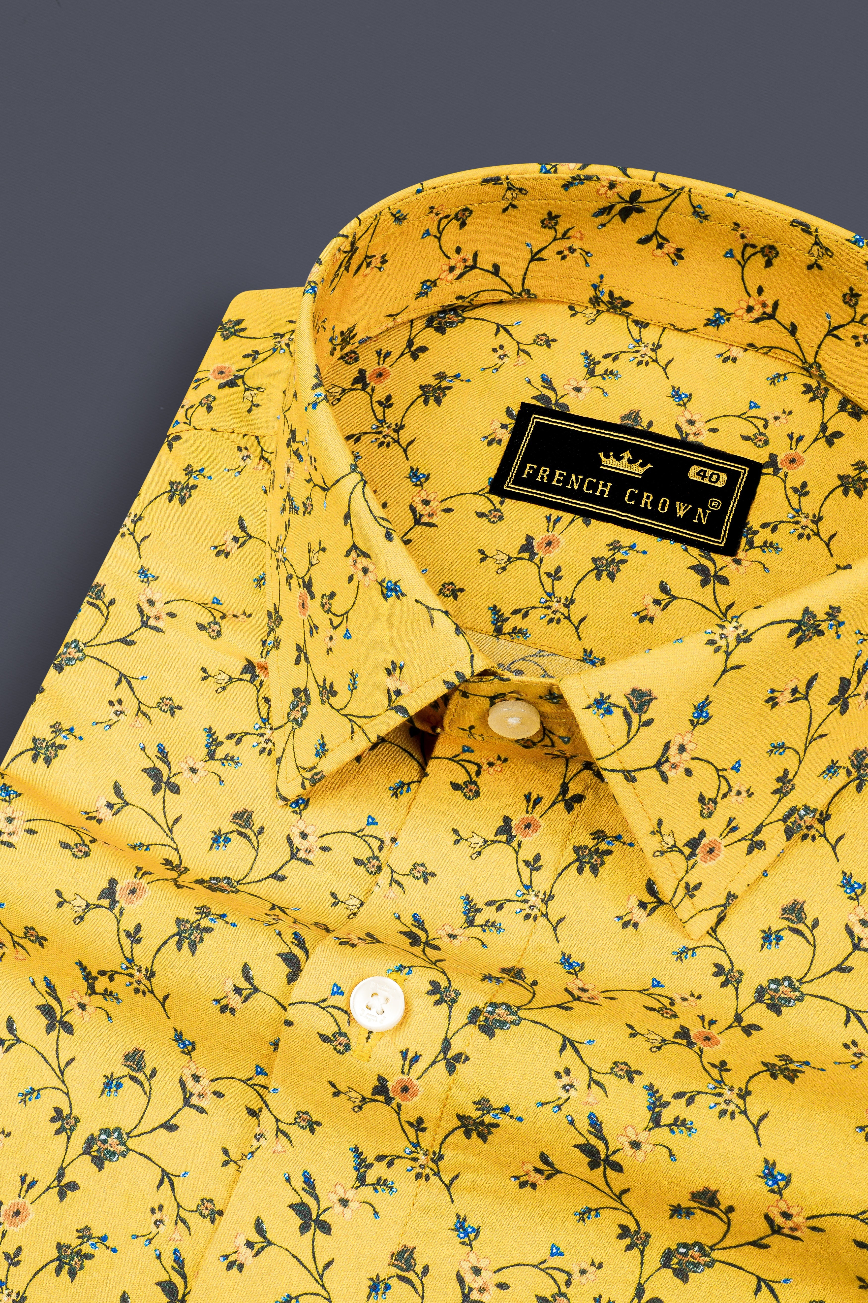 Naples Yellow Printed Giza Cotton Shirt