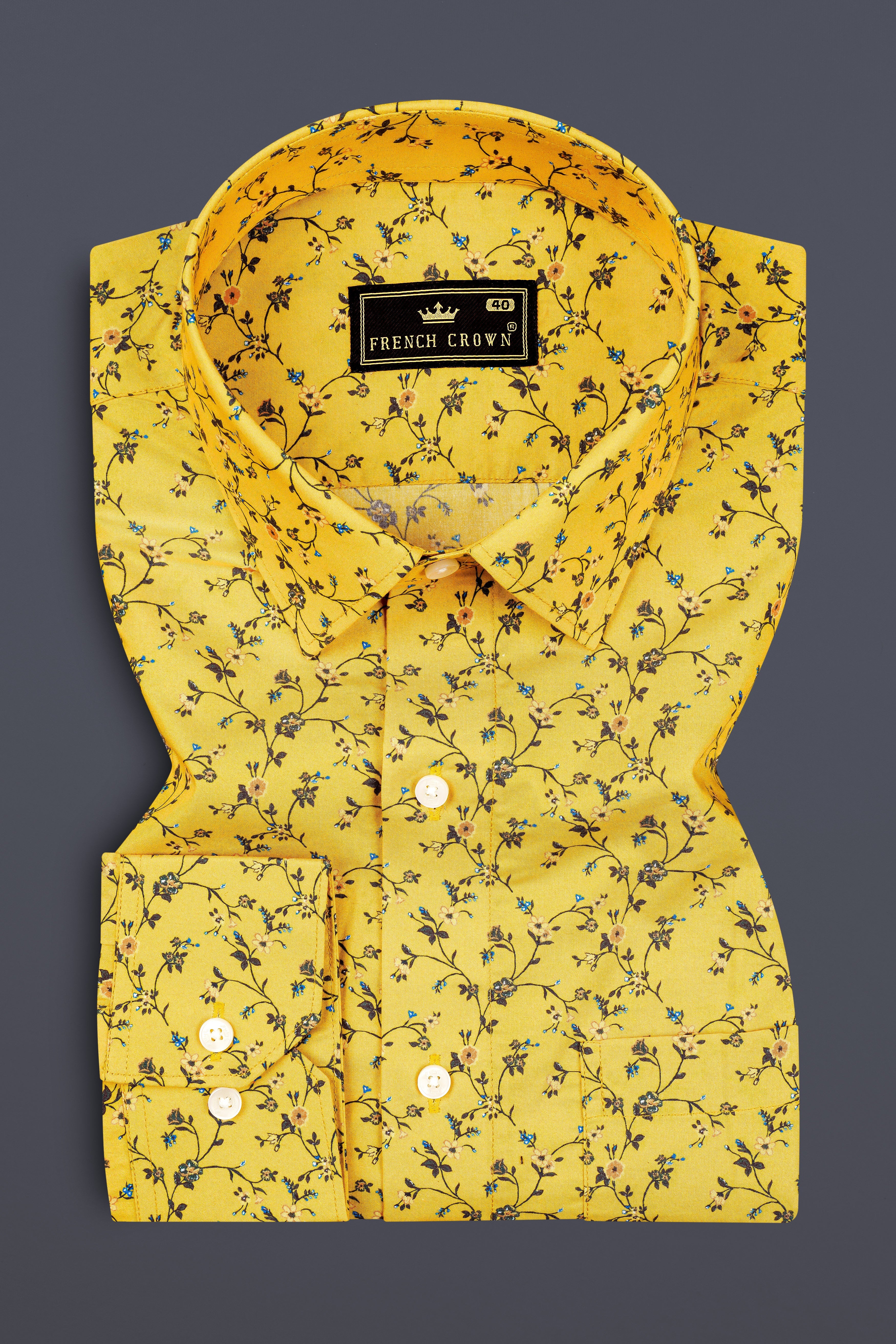 Naples Yellow Printed Giza Cotton Shirt