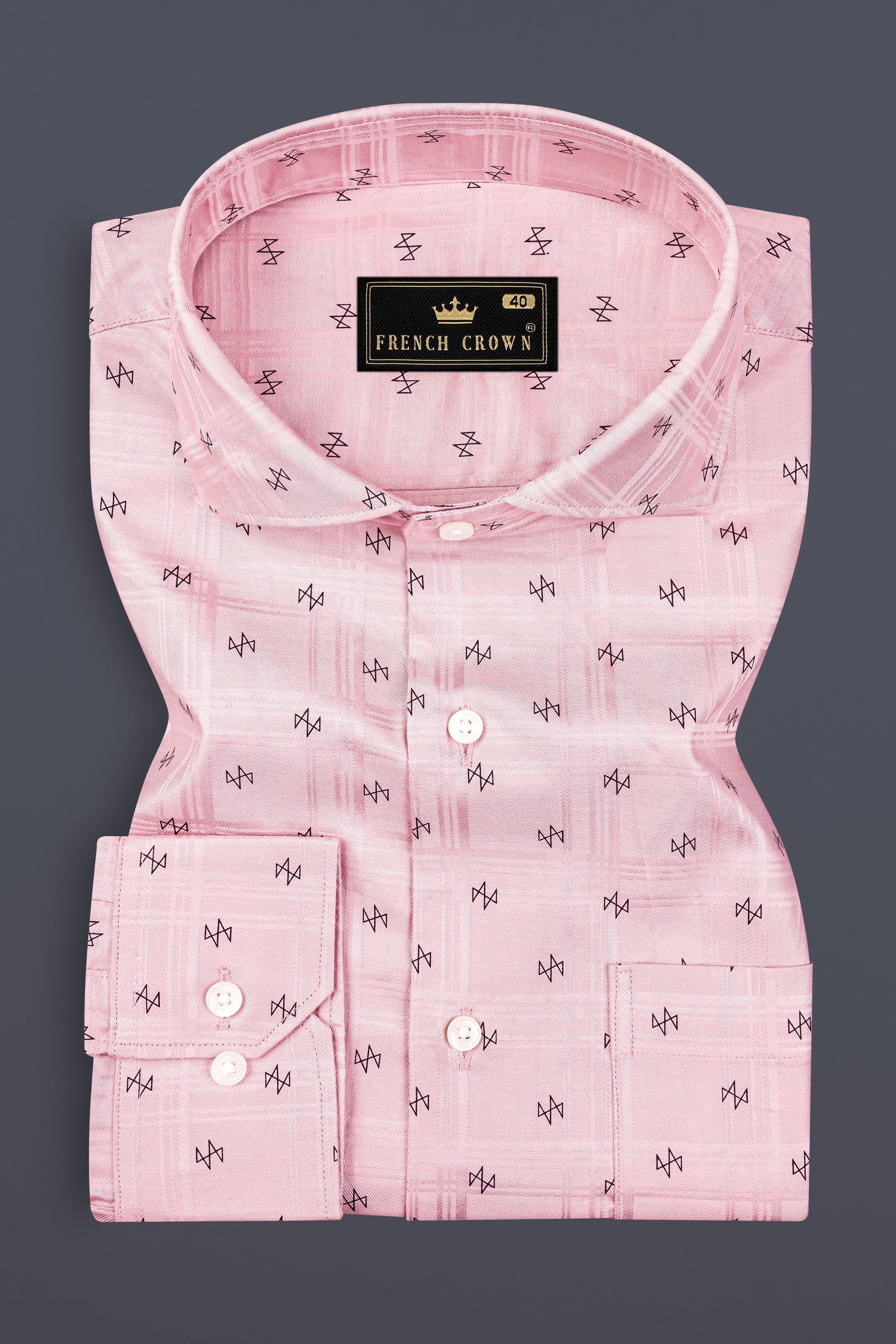 Thistle Pink Printed Dobby Premium Cotton Shirt