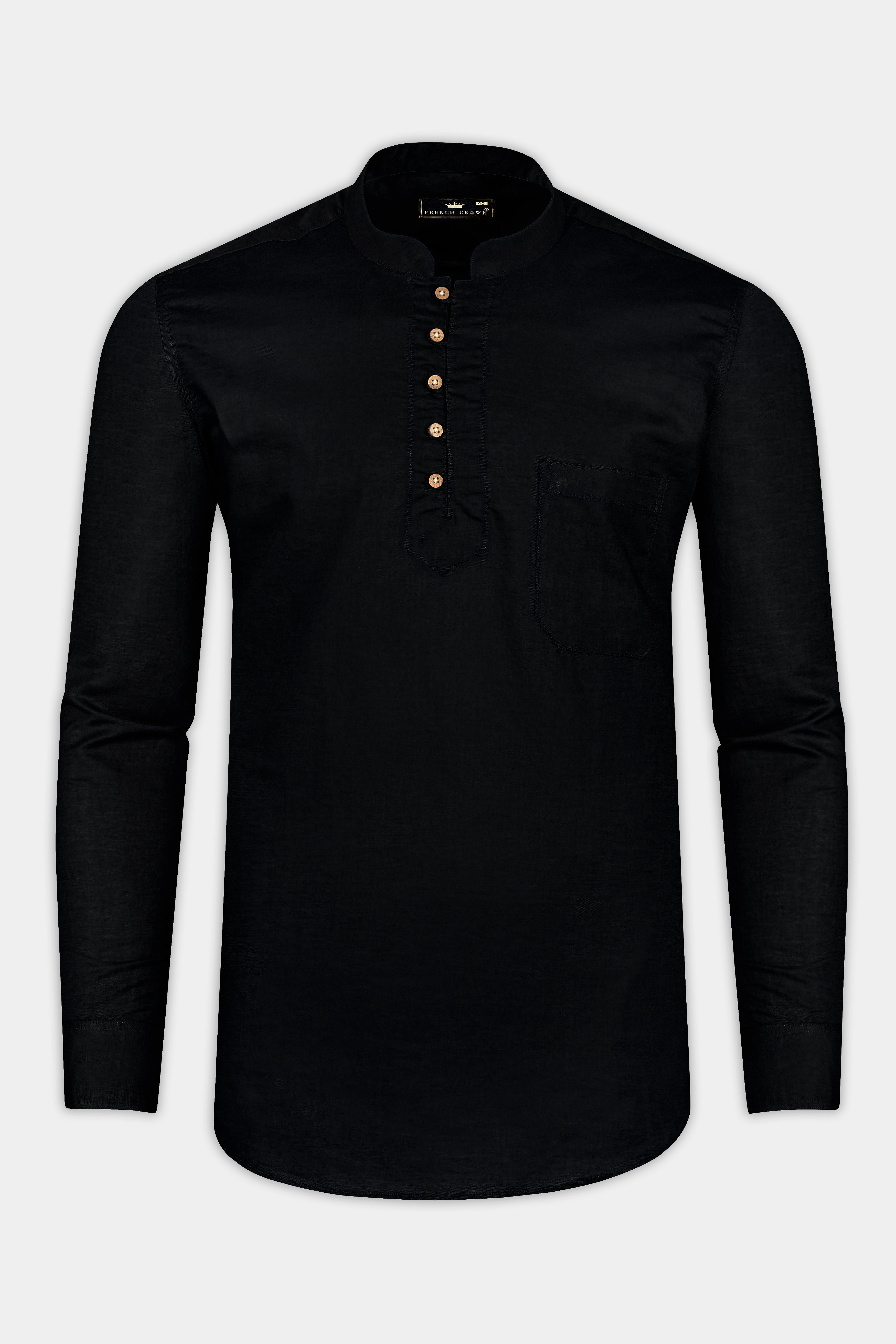 Jade Black Solid Giza Cotton Kurta Shirt