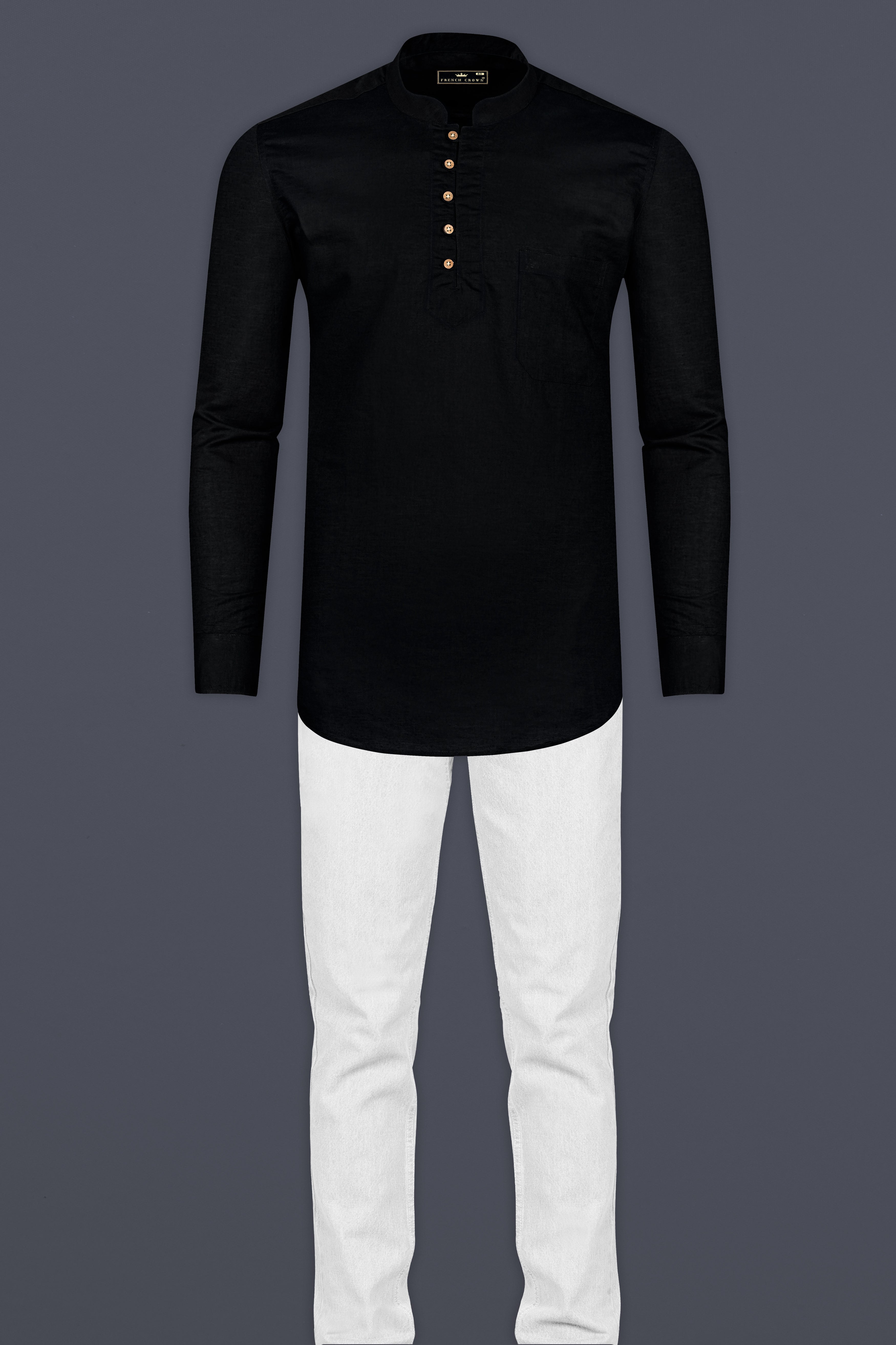 Jade Black Solid Giza Cotton Kurta Shirt