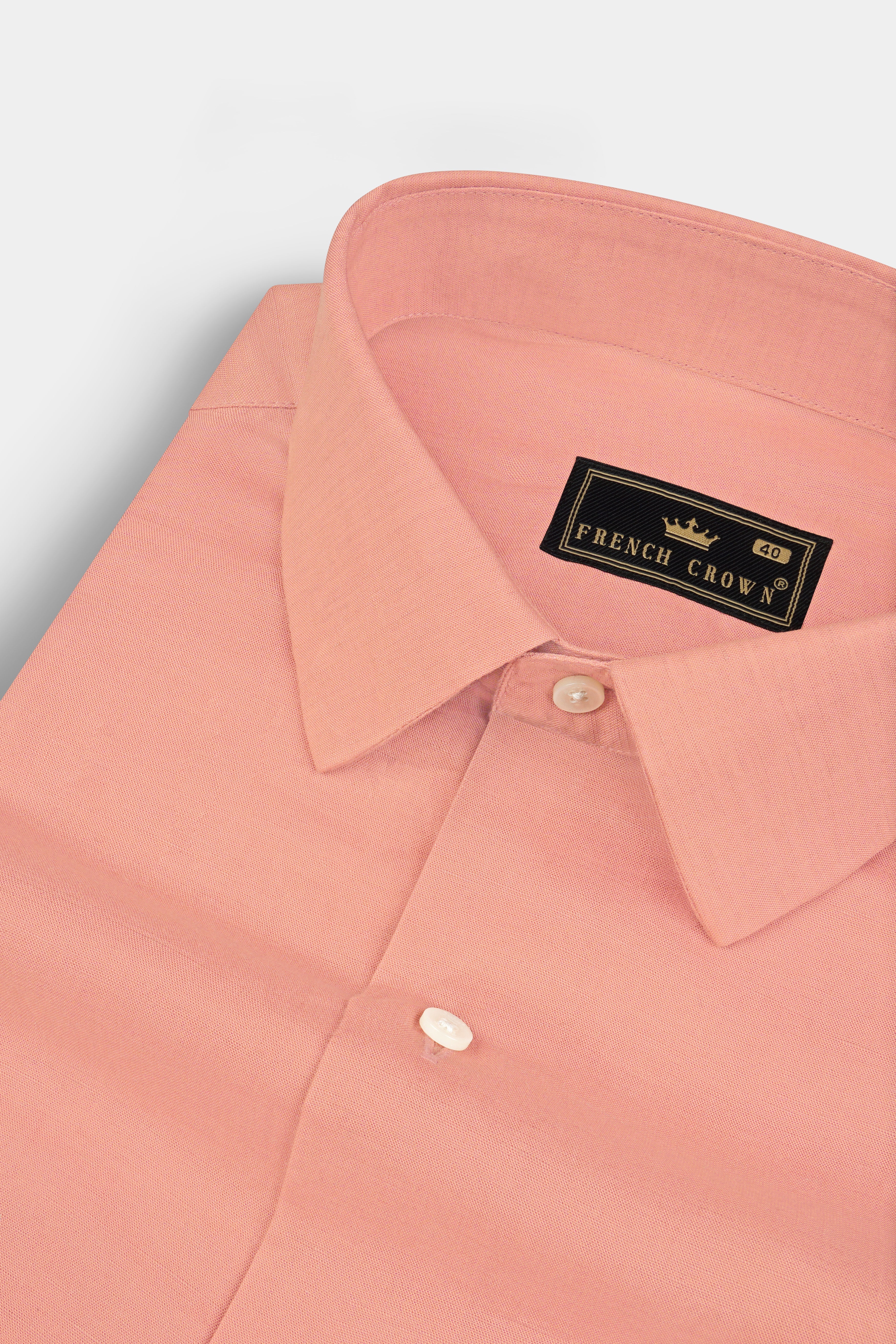 Tangerine Peach Solid Tencel Linen Luxurious Blend Shirt