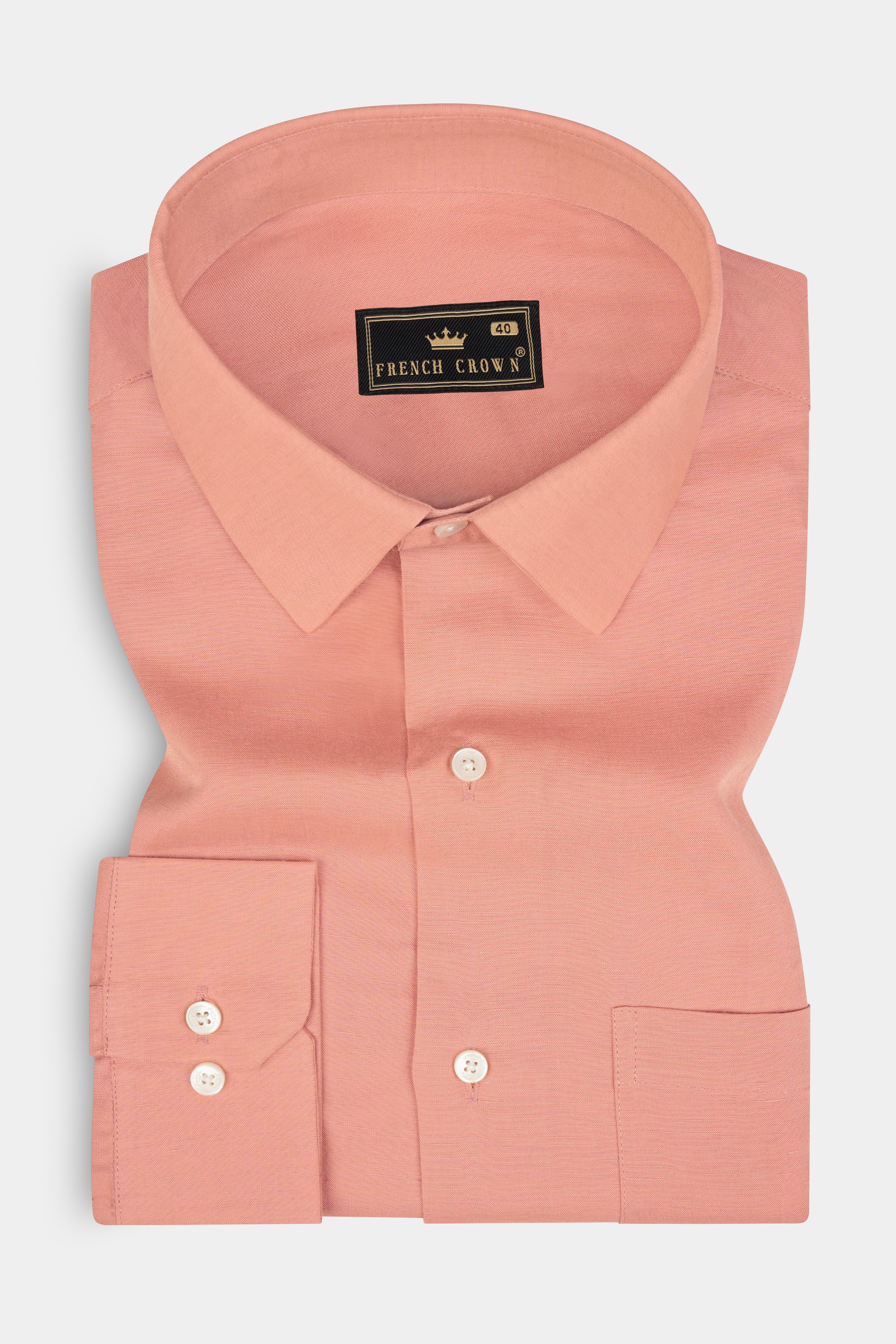 Tangerine Peach Solid Tencel Linen Luxurious Blend Shirt