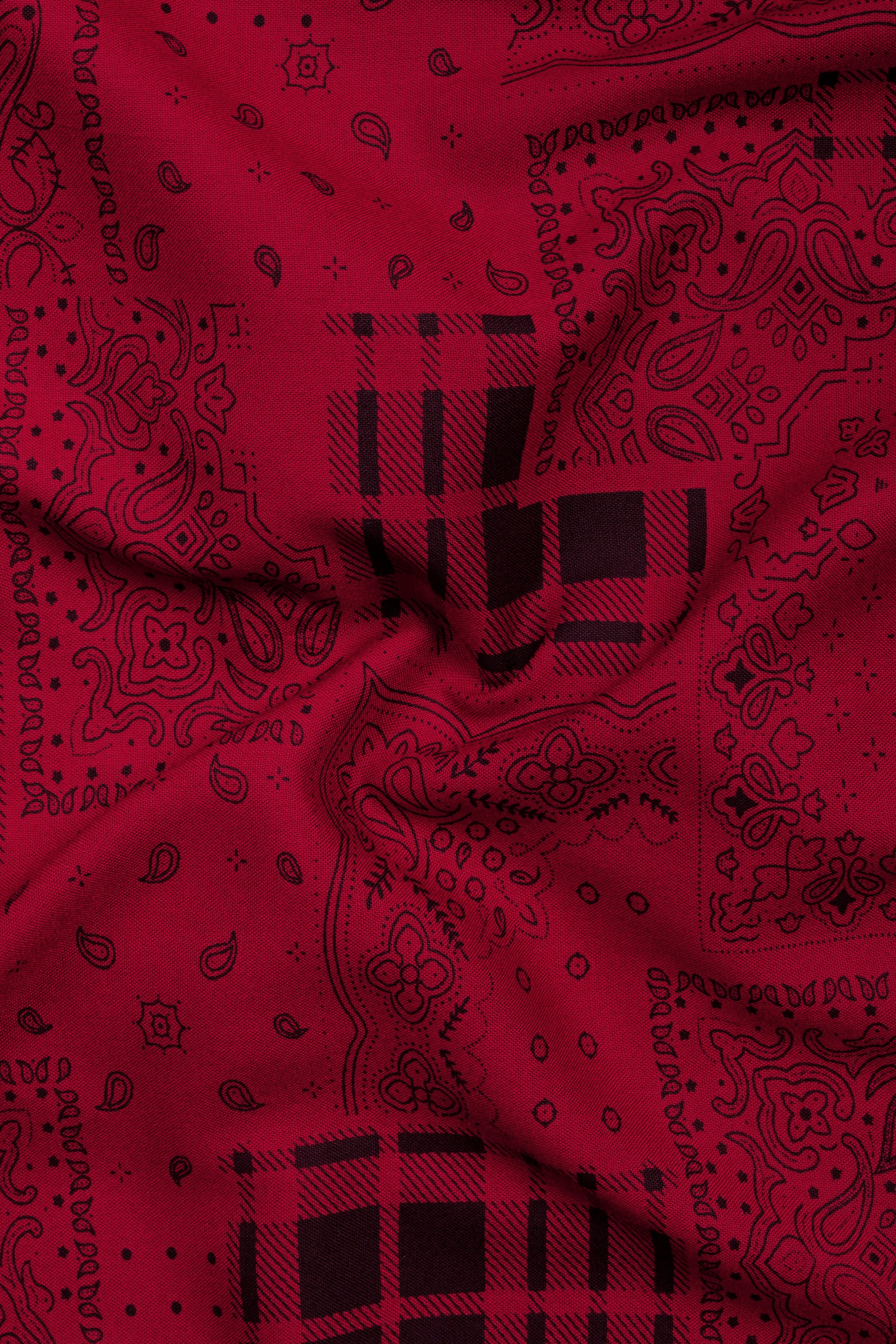 Merlot Red Printed Premium Tencel Shirt