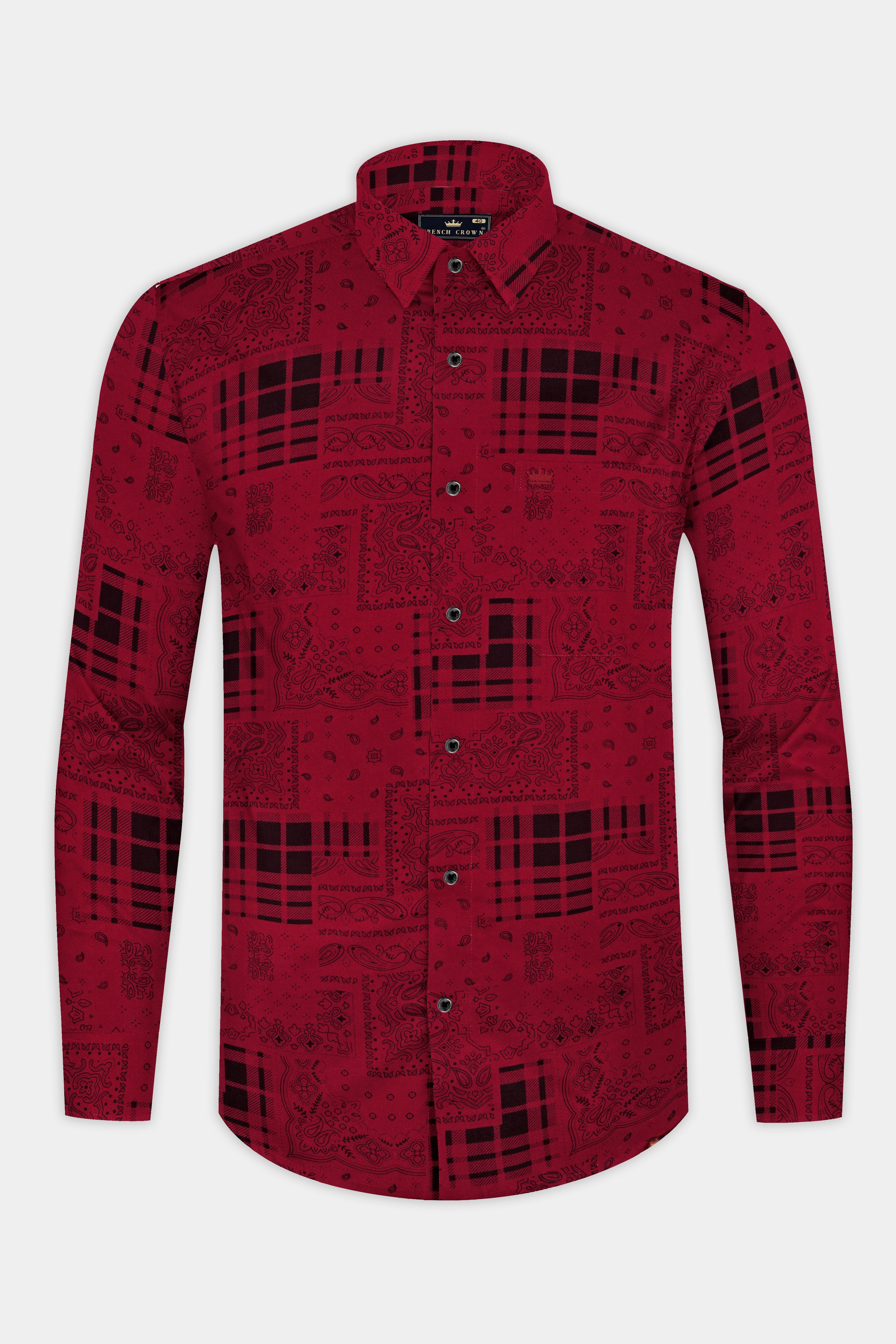 Merlot Red Printed Premium Tencel Shirt