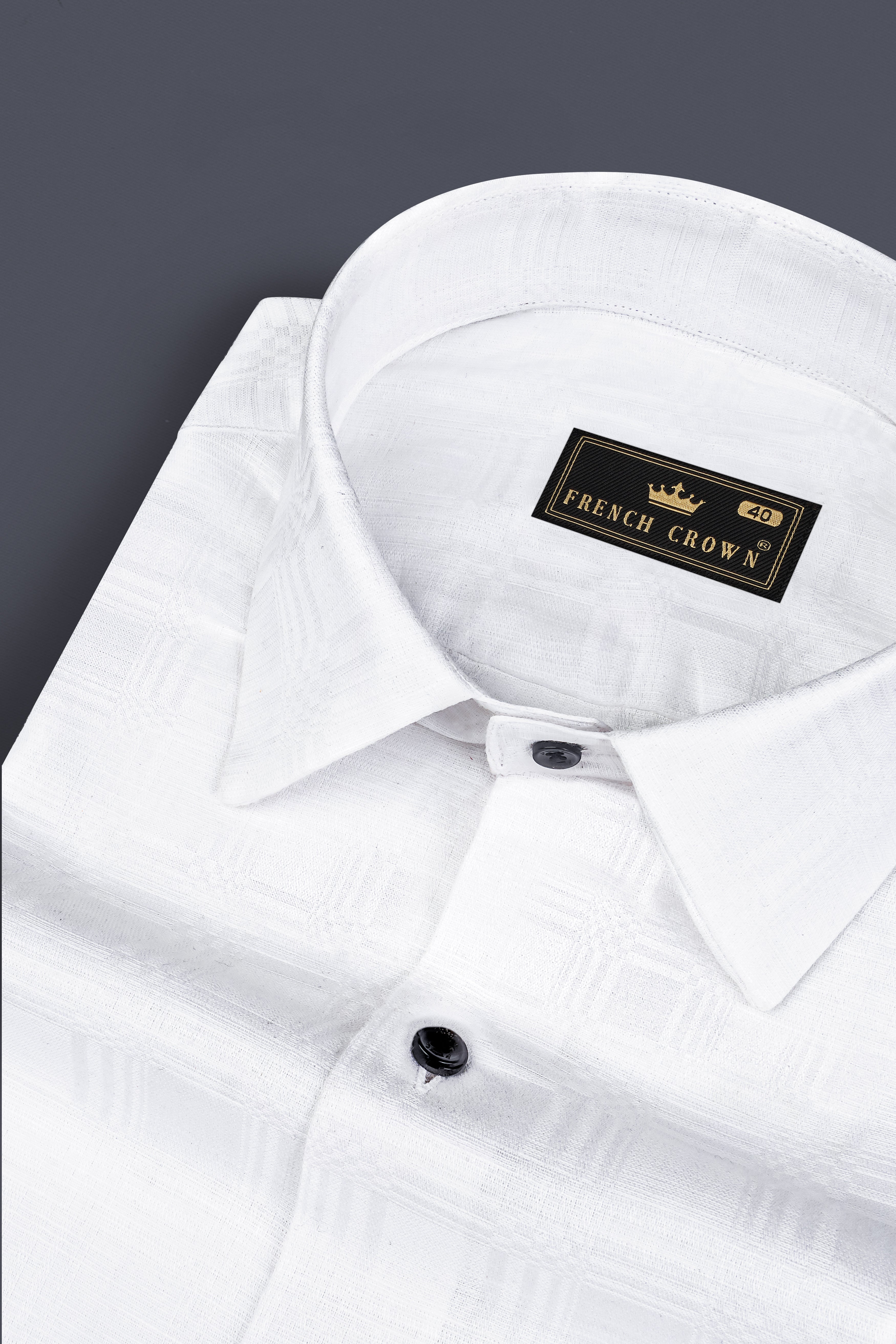 Bright White Jacquard Textured Premium Luxuries Linen Shirt