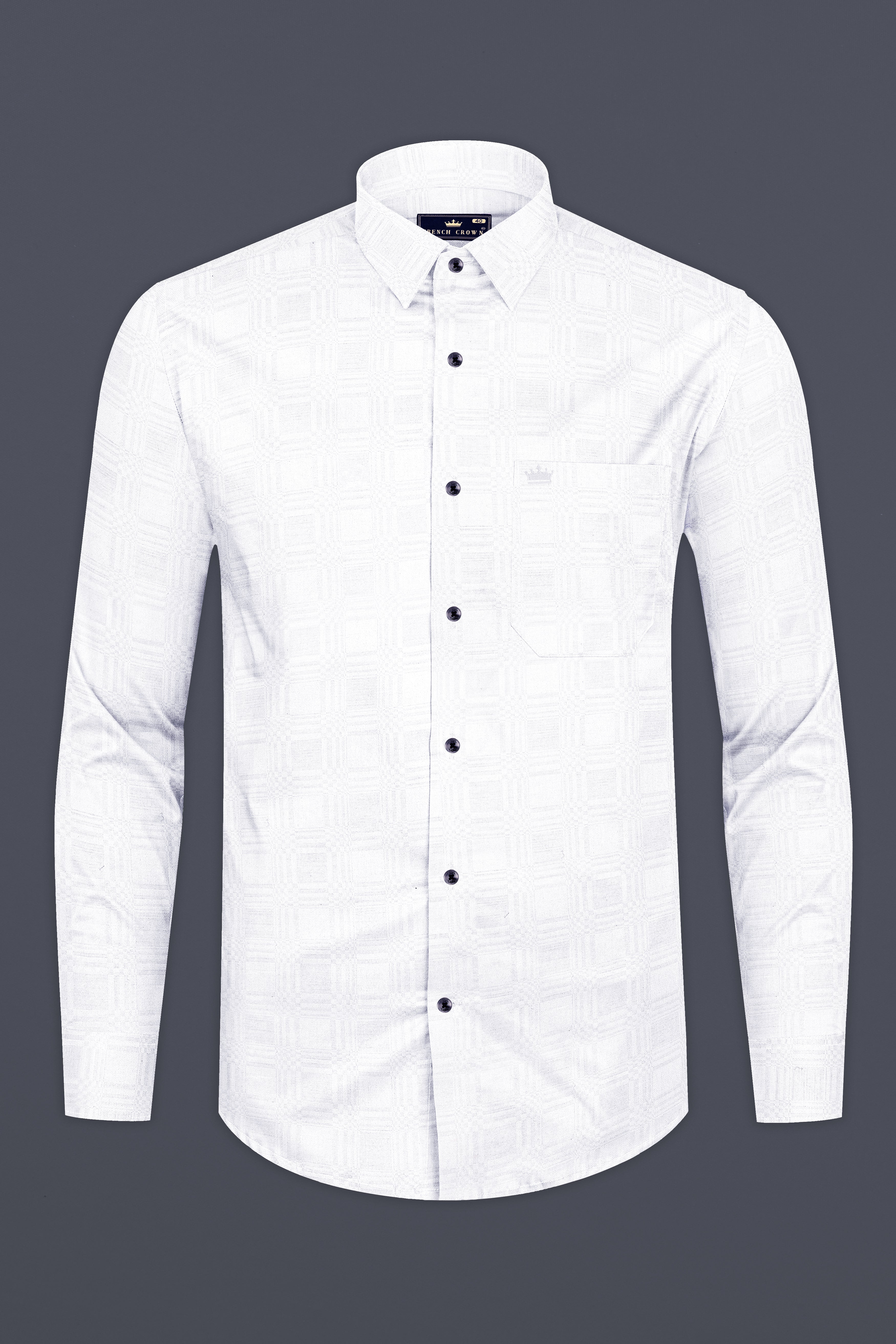 Bright White Jacquard Formal Textured Premium Cotton Shirt For Men