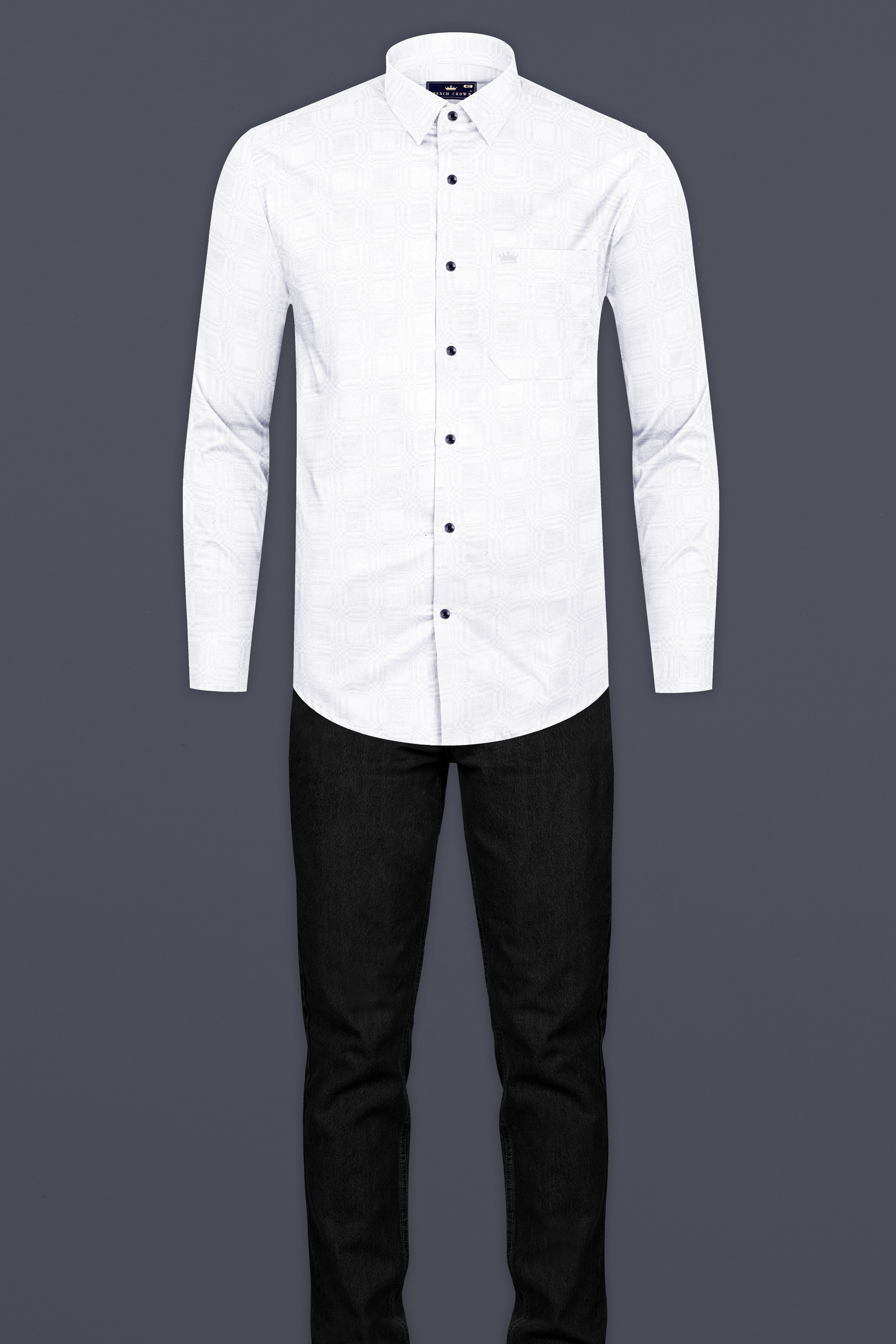REFINEMENT FORM SHIRT ホワイト Bright White Jacquard Formal Textured Premium Cotton Shirt For Men