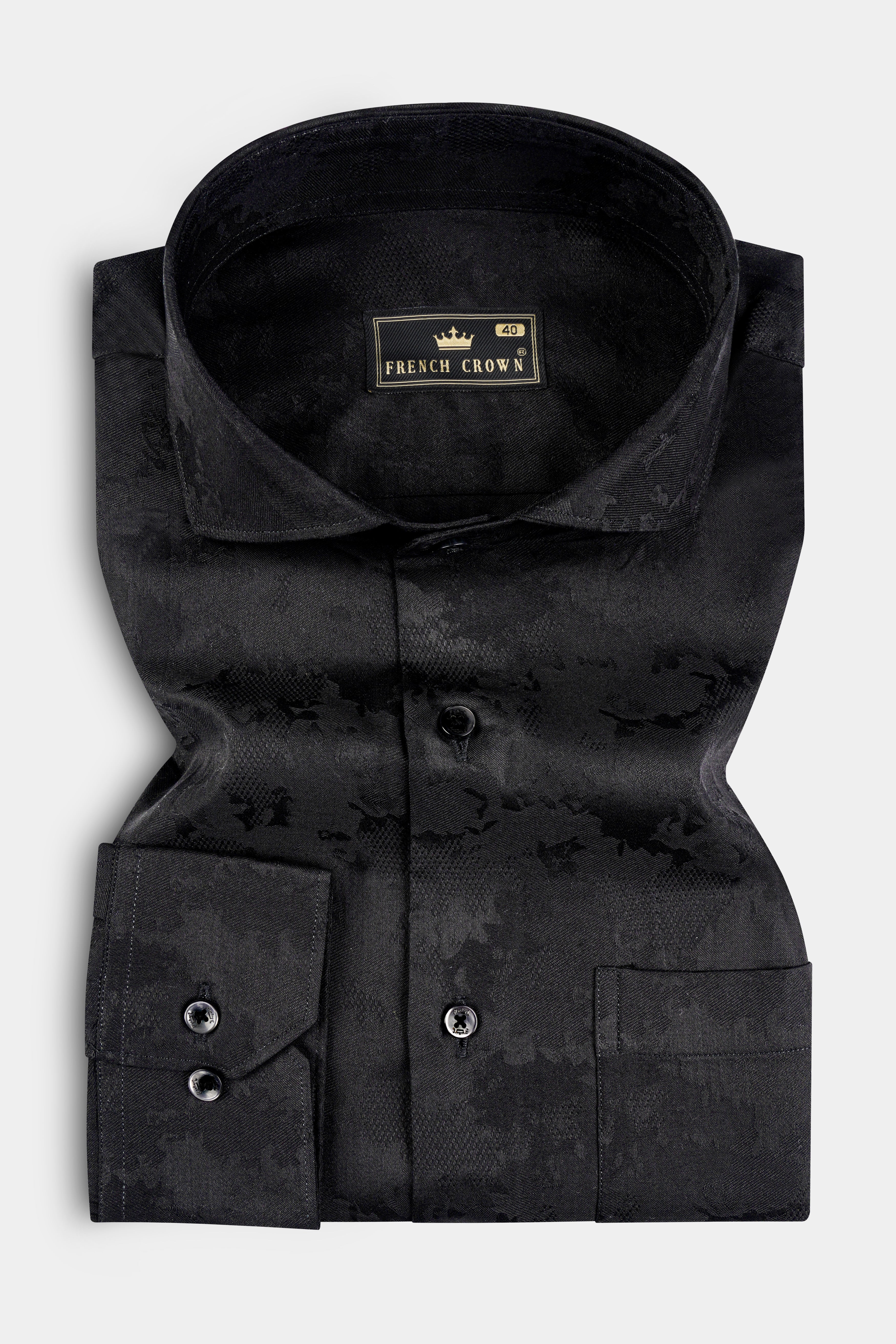 Jade Black Jacquard Textured Premium Cotton Shirt