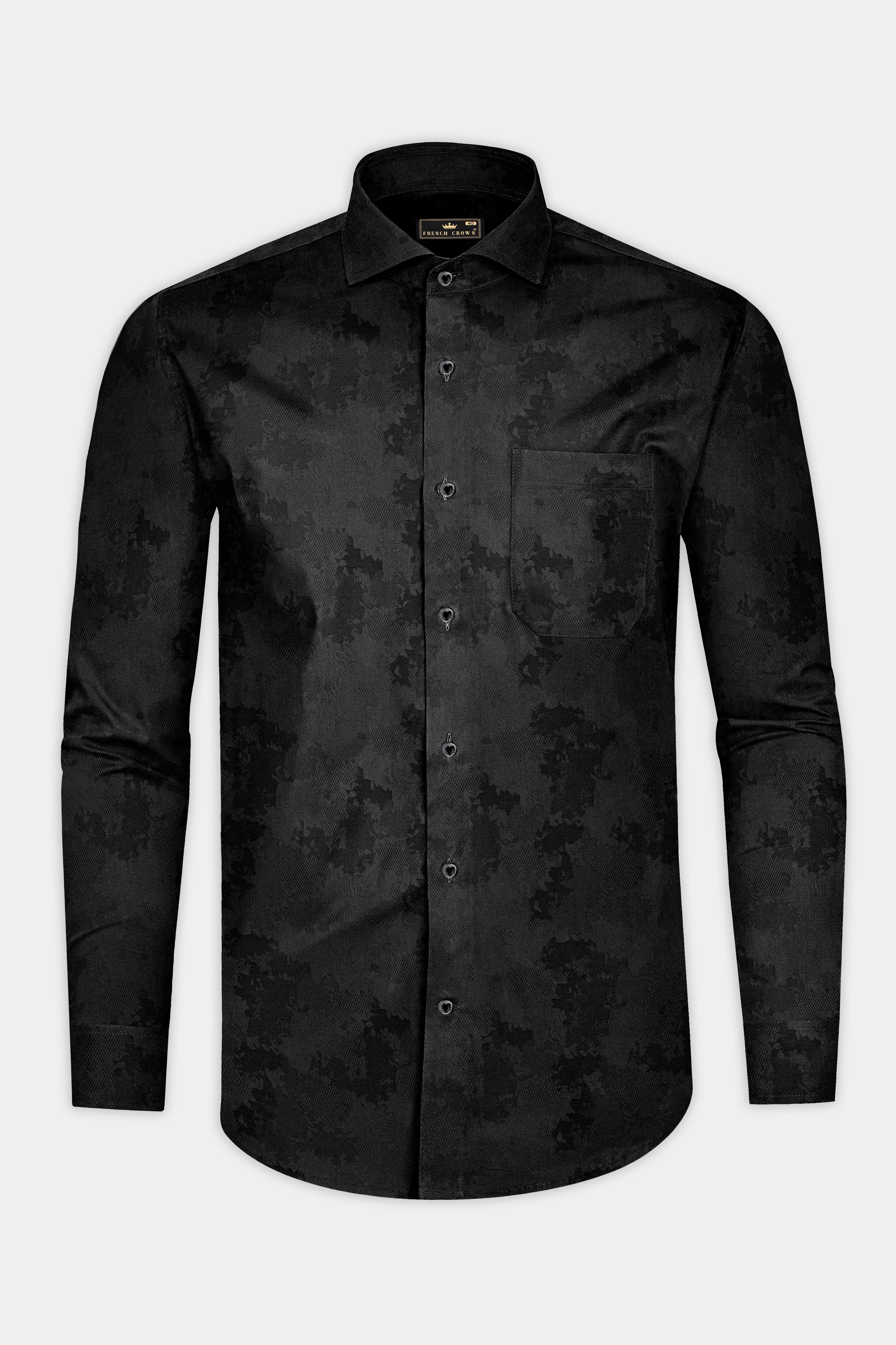 Jade Black Jacquard Textured Premium Cotton Shirt