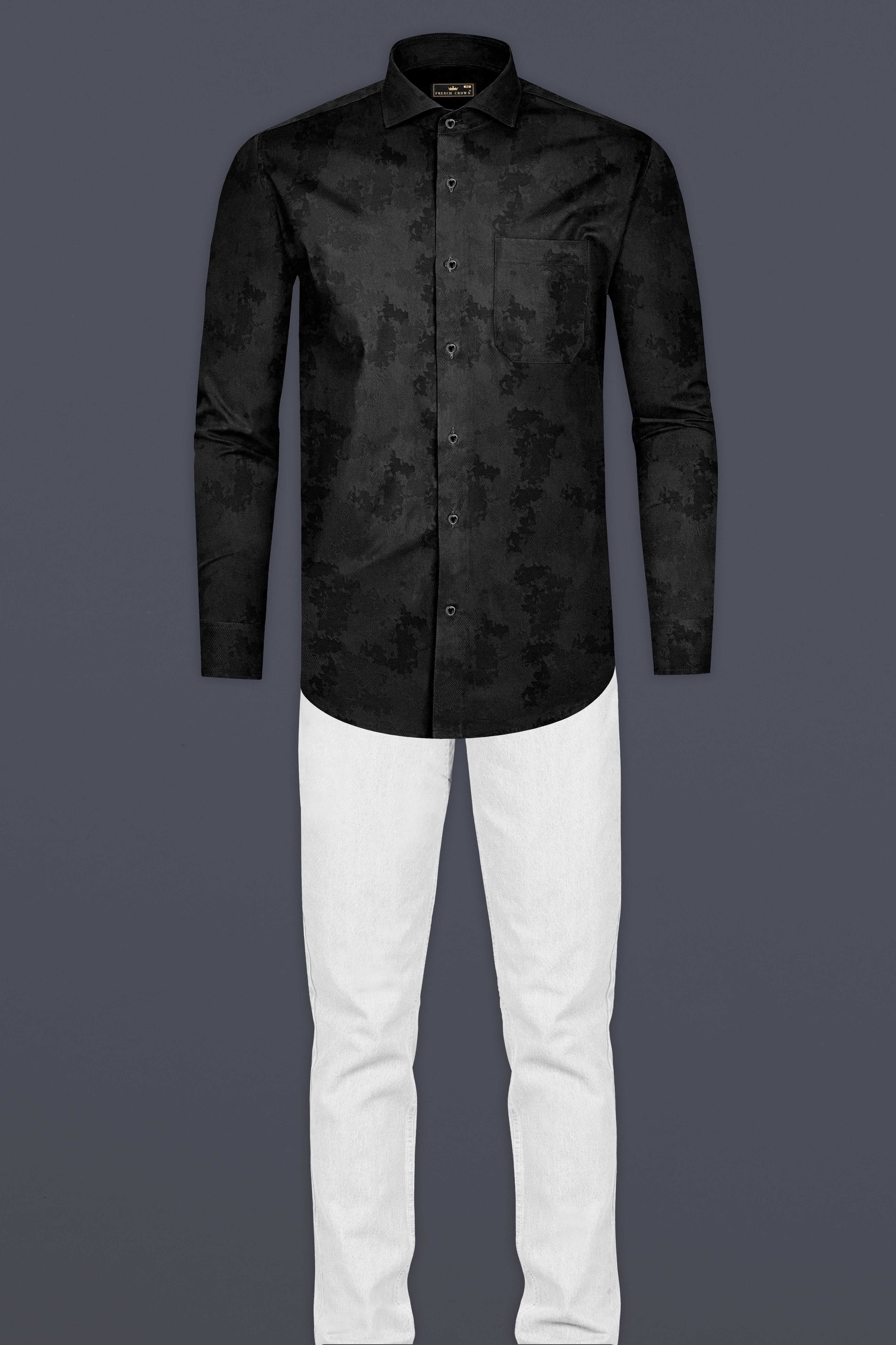 Jade Black Jacquard Textured Premium Cotton Shirt