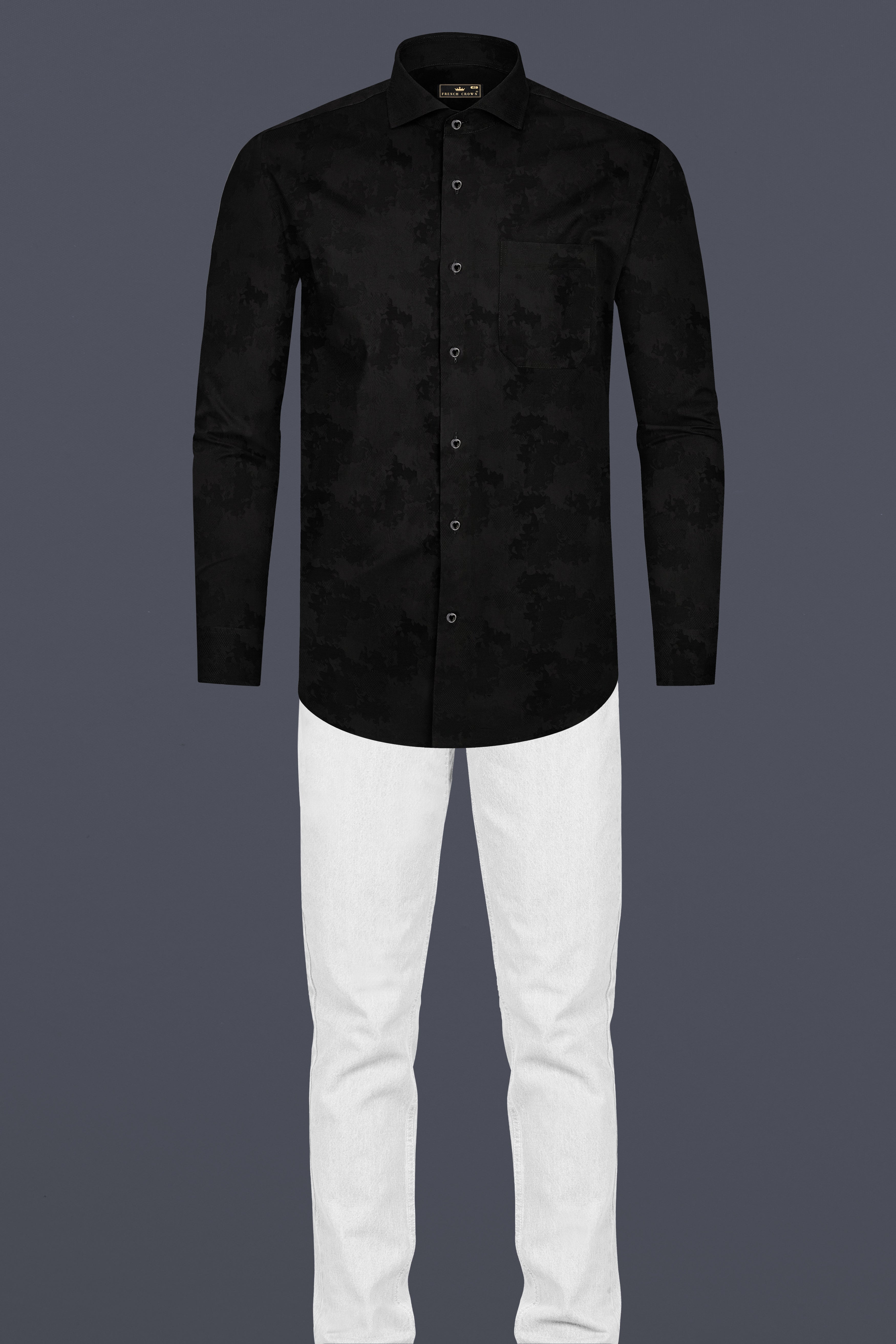 Jade Black Jacquard Textured Premium Cotton Shirt