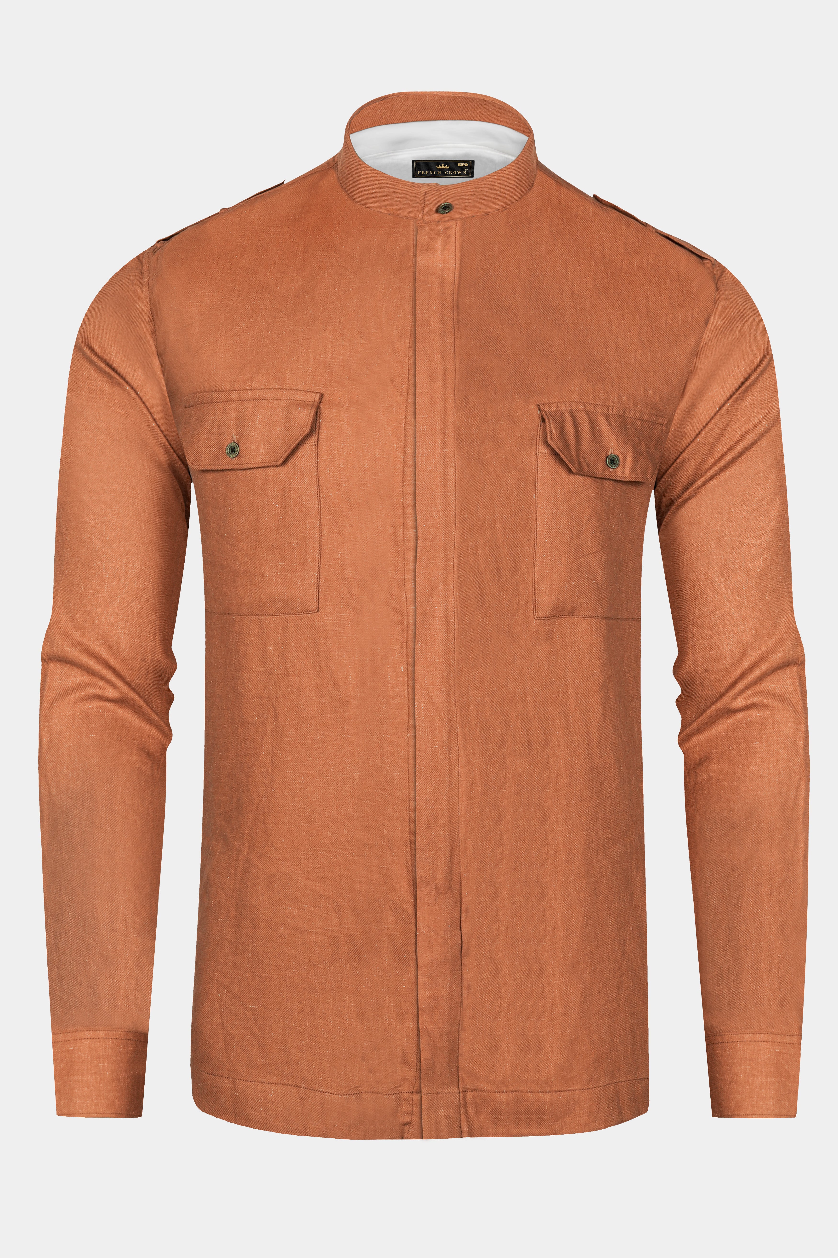 Sienna Orange Casual Plain Solid Premium Cotton Shirt For Men
