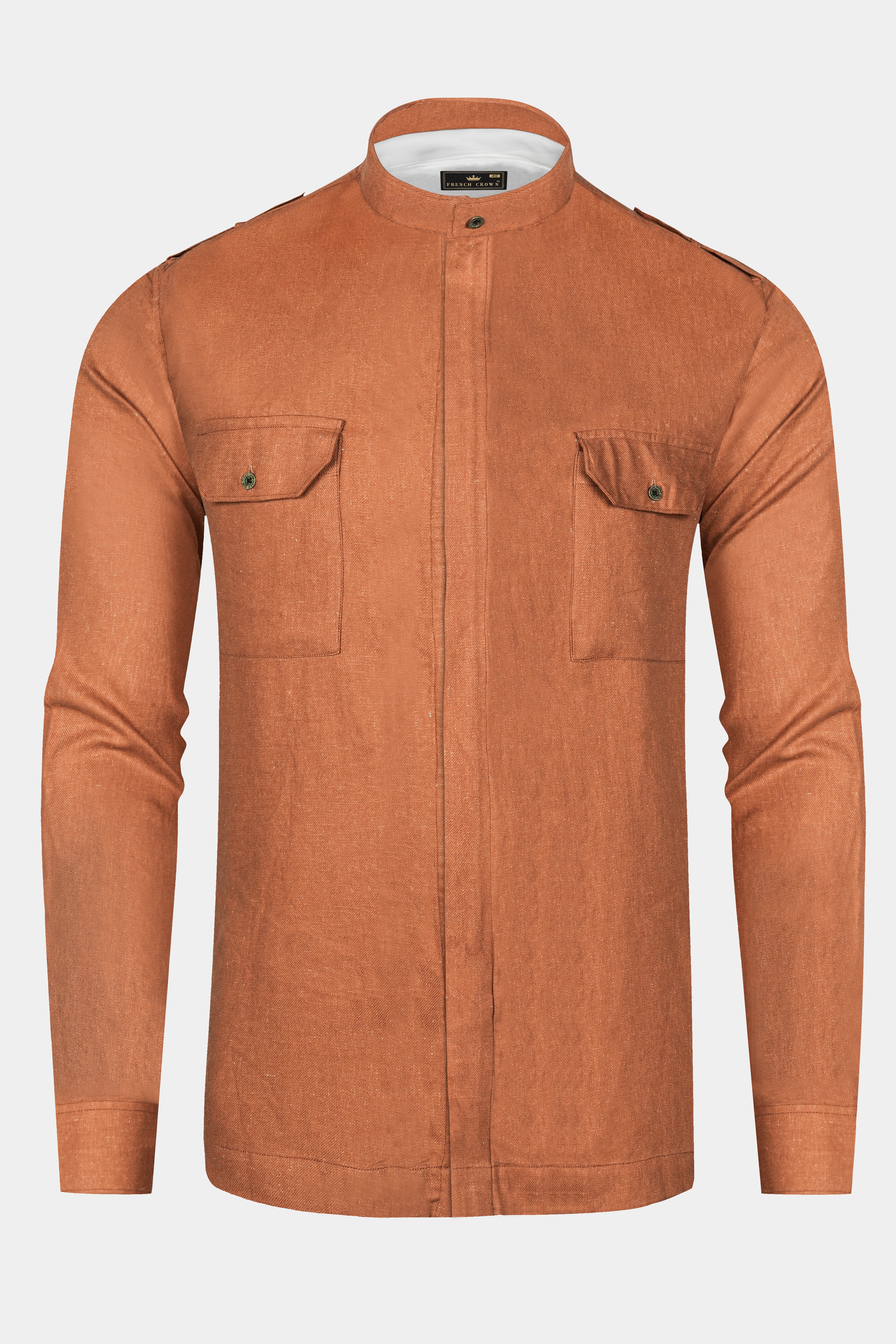 Sienna Orange Solid Textured Premium Luxuries Linen Designer Overshirt/Shacket