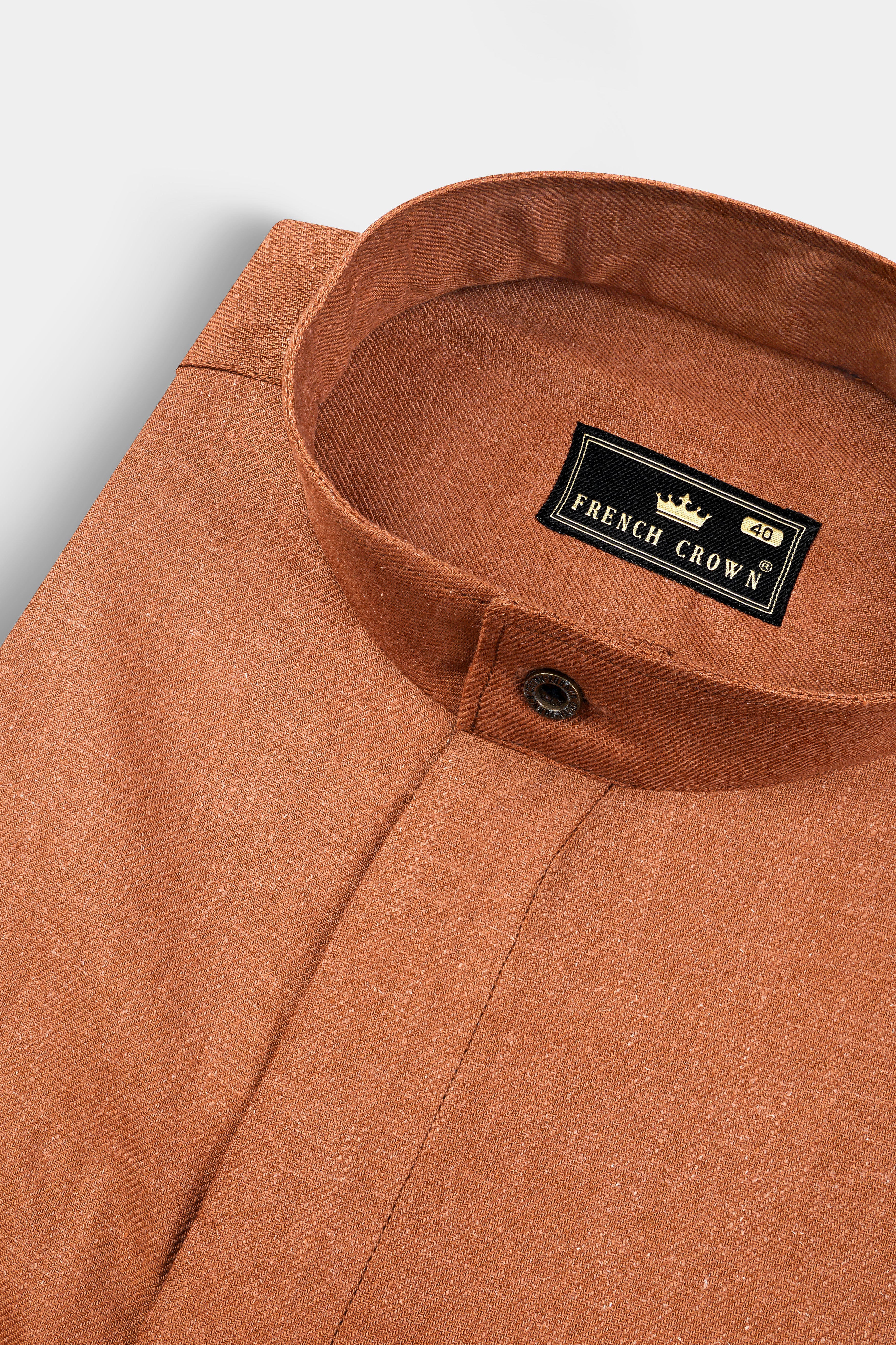 Sienna Orange Solid Textured Premium Luxuries Linen Designer Overshirt/Shacket