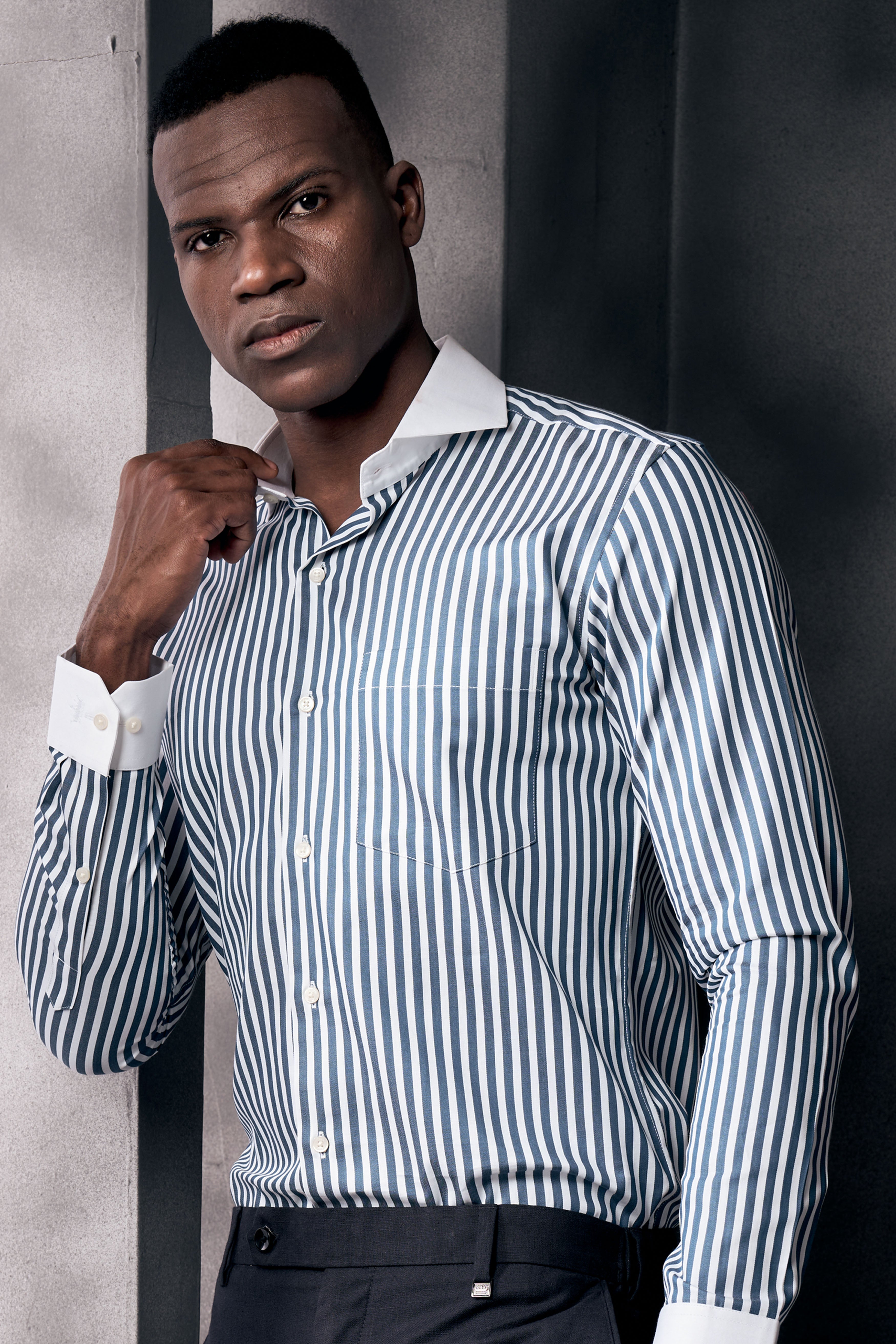 Dianne Blue And Bright White Striped Royal Oxford Premium Cotton Shirt