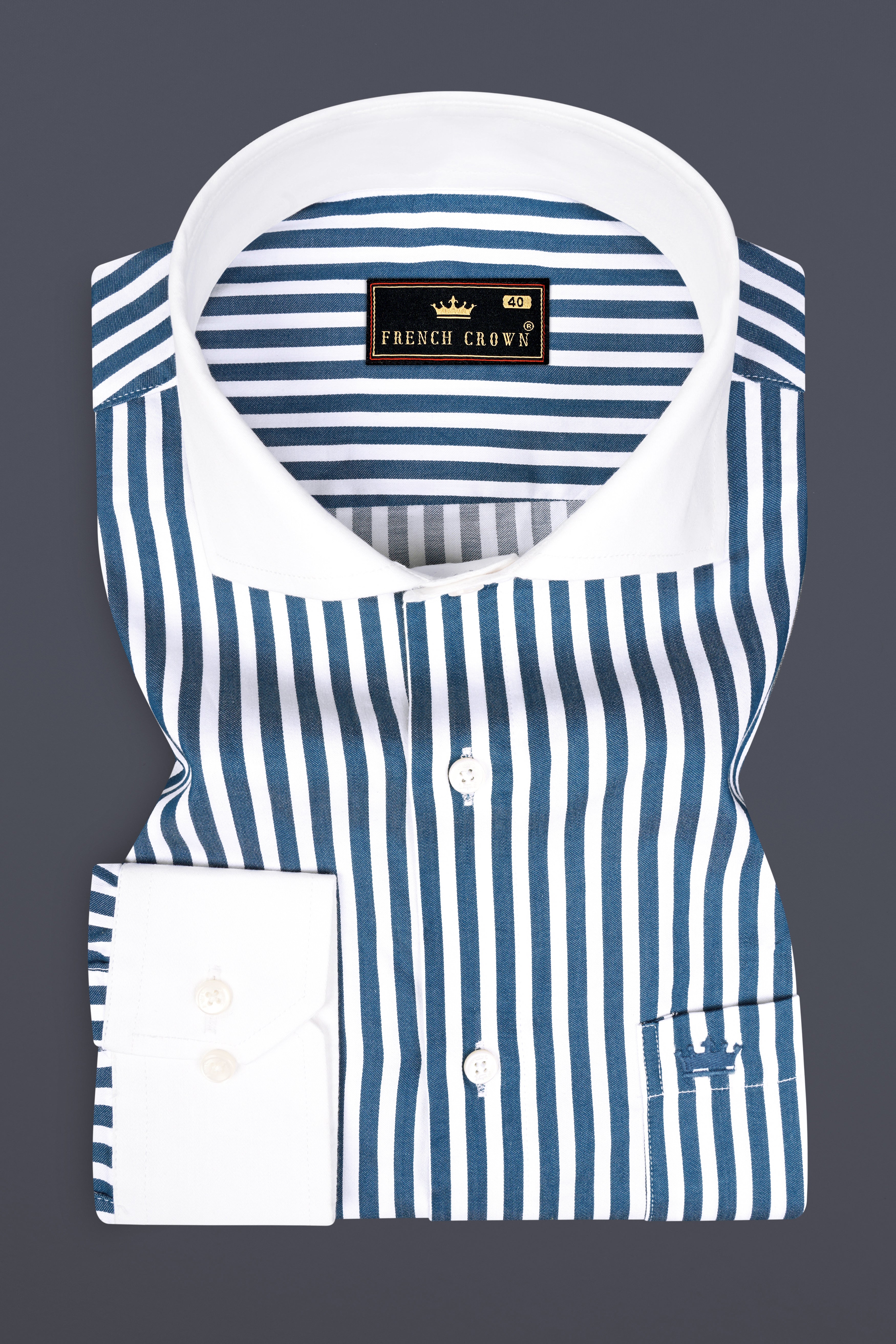 Dianne Blue And Bright White Striped Royal Oxford Premium Cotton Shirt