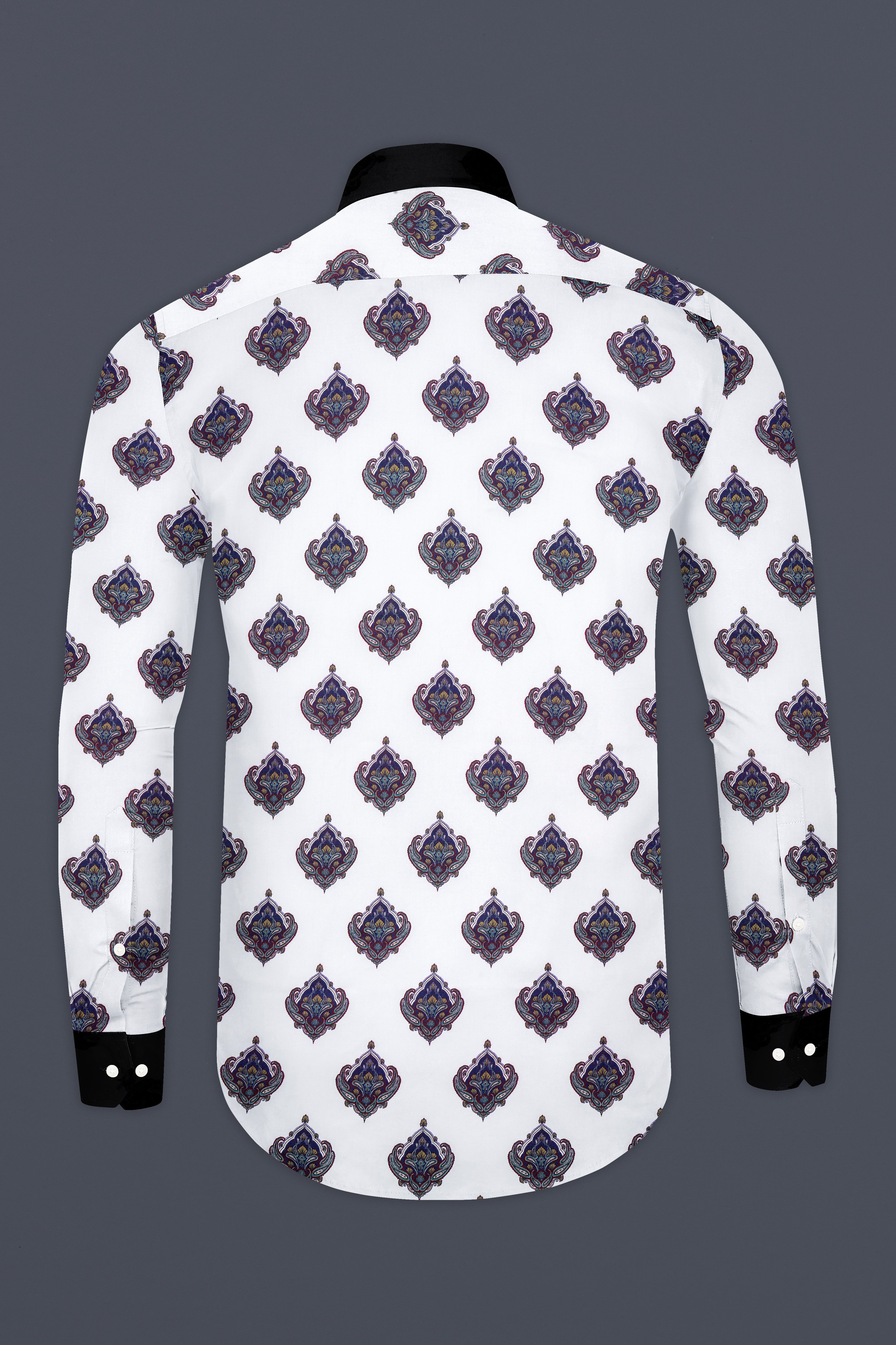 Bright White And Baltic Purple Printed Subtle Sheen Super Soft Premium Cotton Shirt