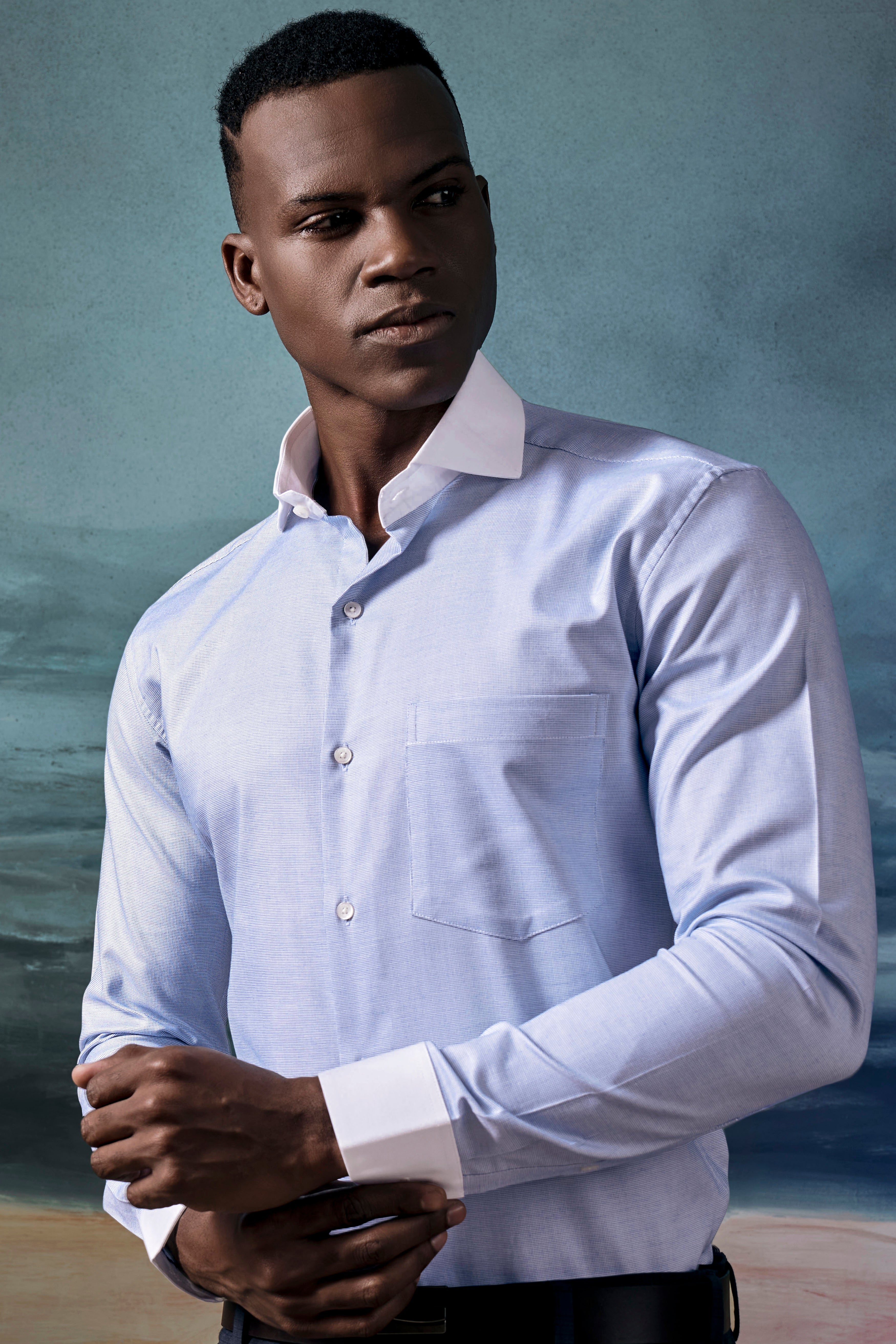 Periwinkle Blue Dobby Textured Premium Giza Cotton Shirt