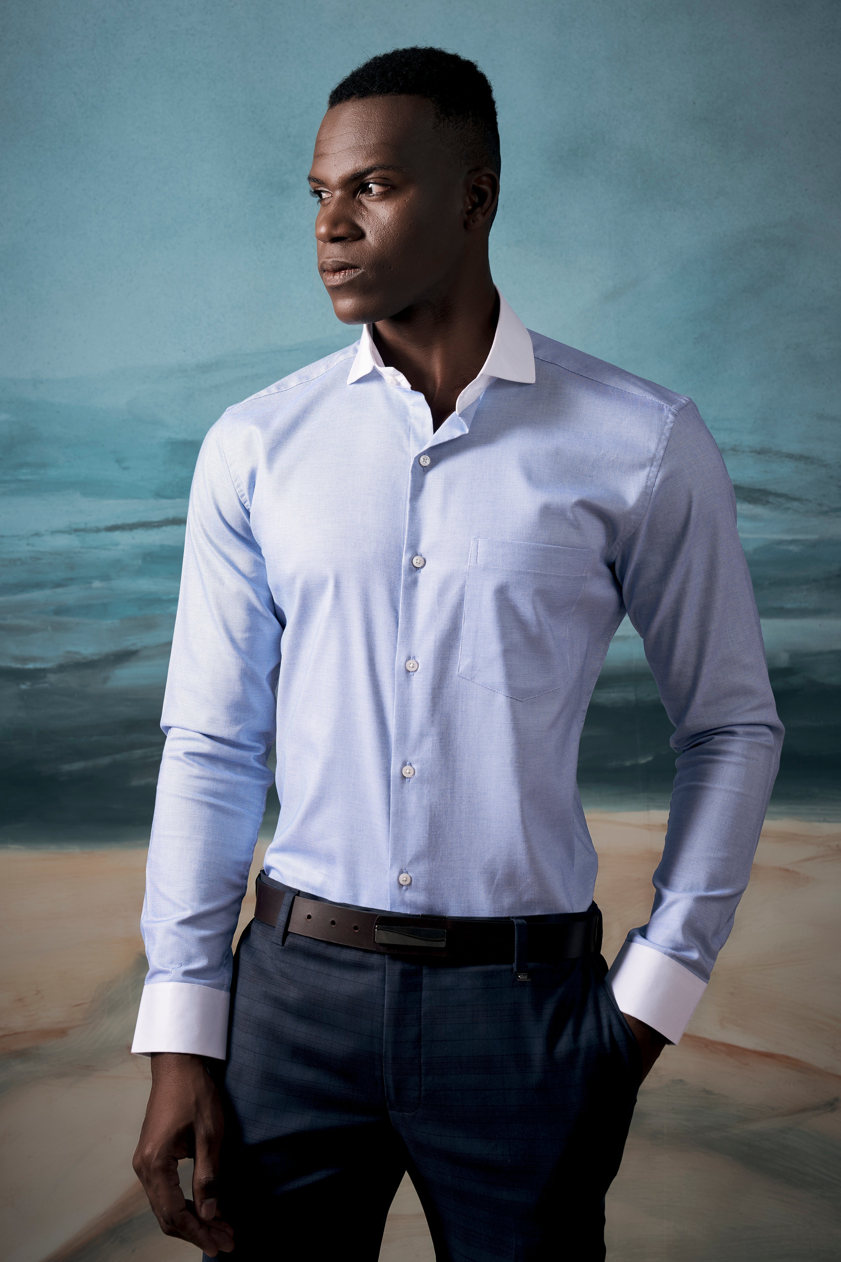 Periwinkle Blue Dobby Textured Premium Giza Cotton Shirt