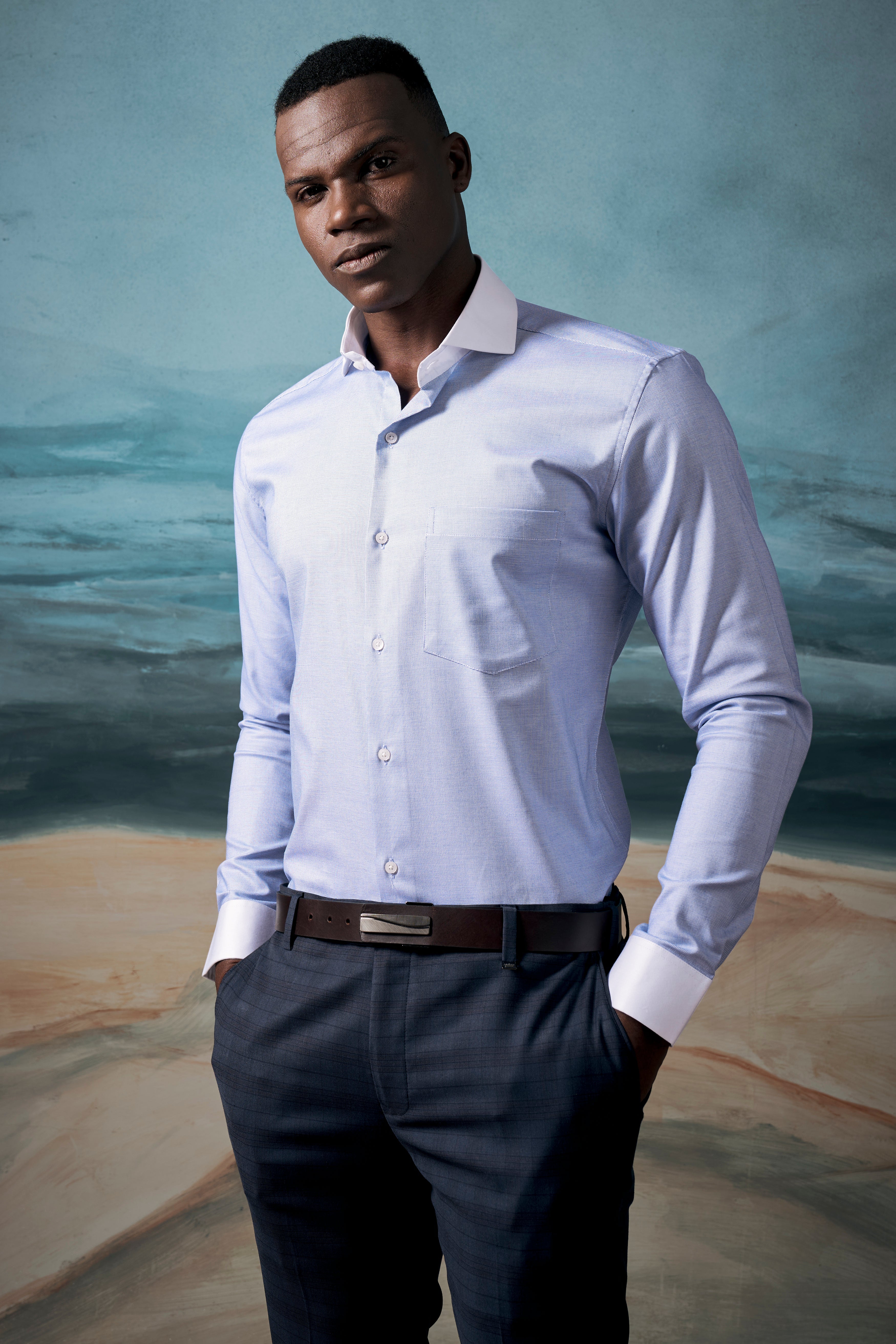 Periwinkle Blue Dobby Textured Premium Giza Cotton Shirt