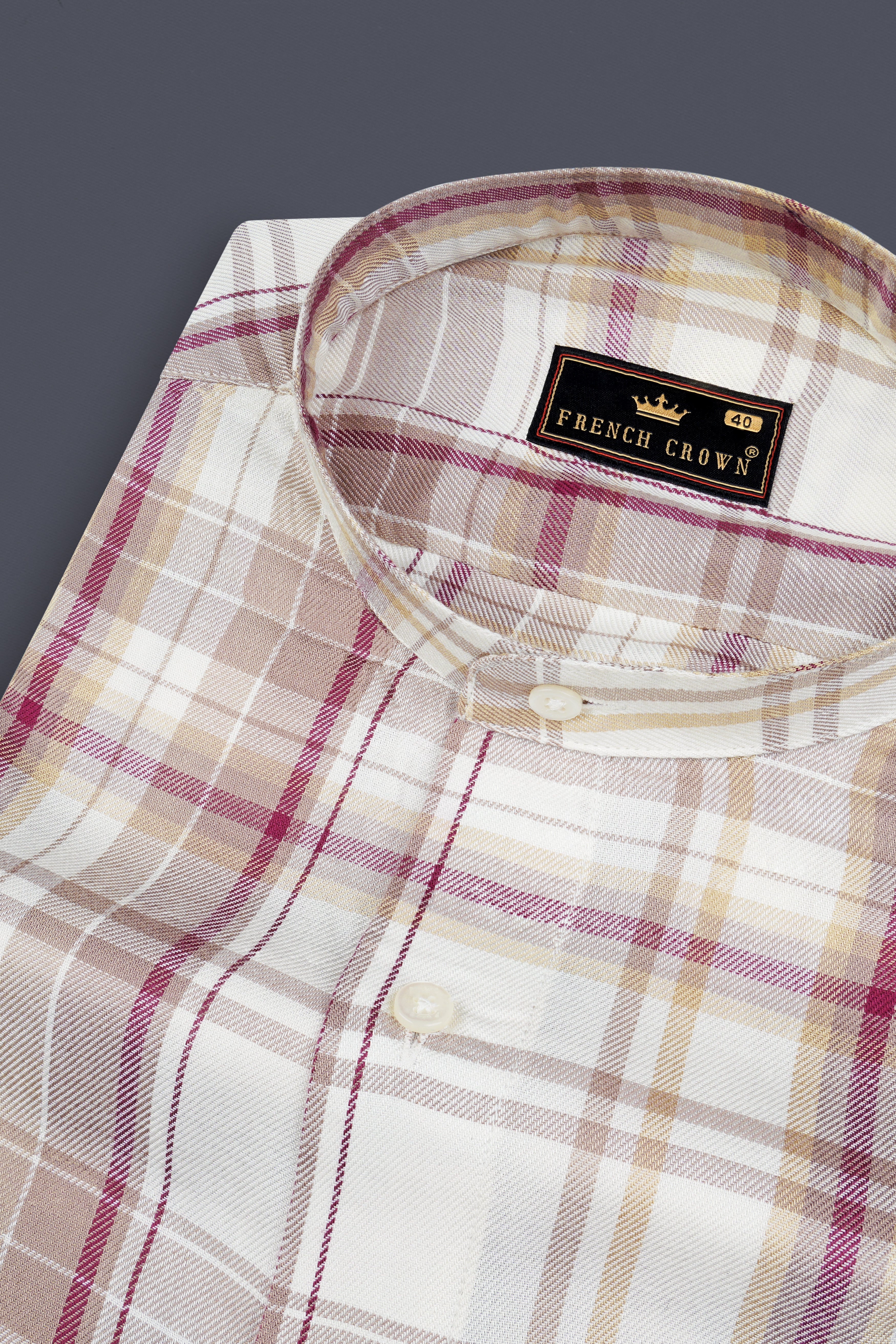 Spring Cream And Raspberry Pink Checked Super Soft Tencel Shirt