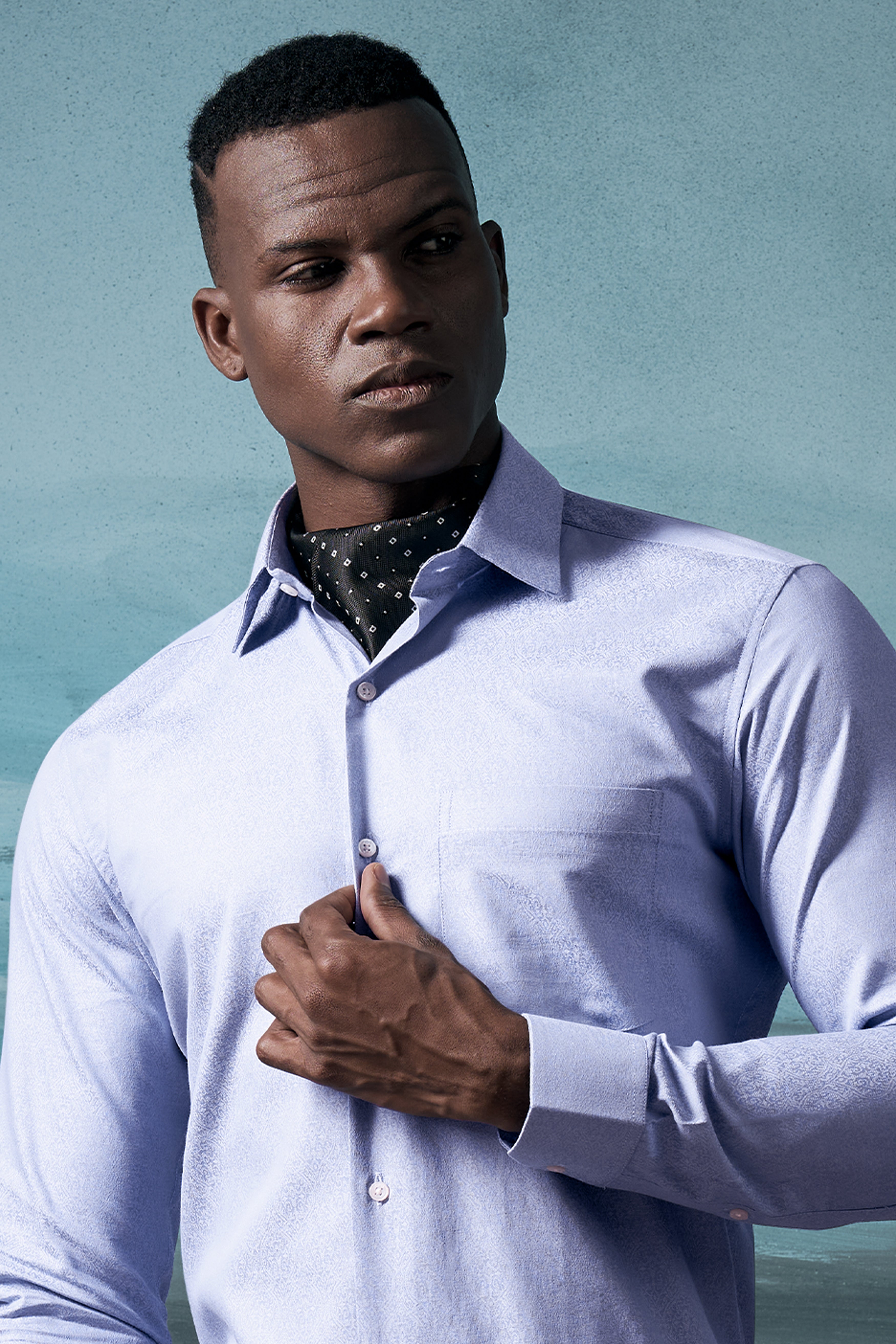 Angel Blue Jacquard Textured Premium Cotton Shirt