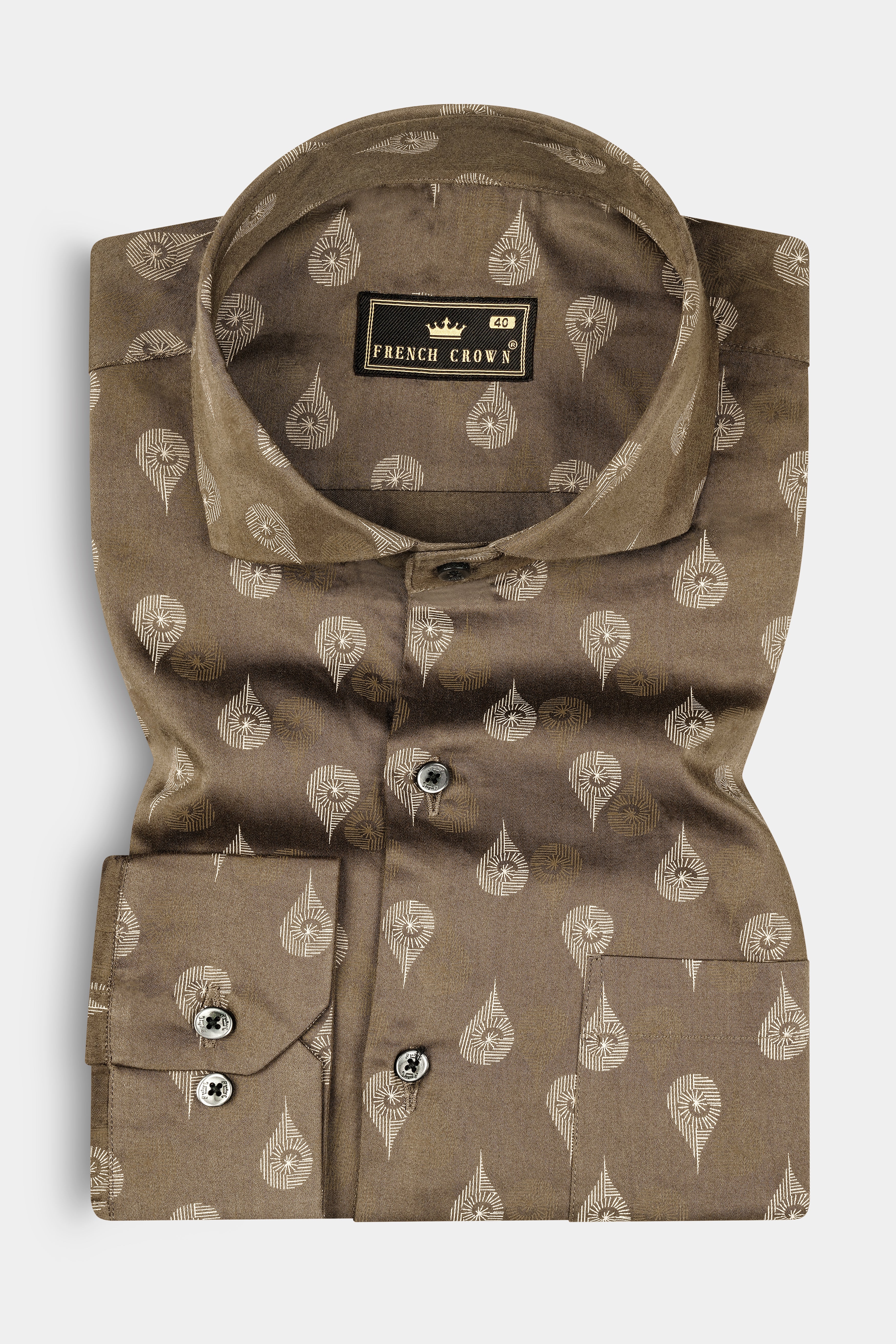 Sandstone Brown Printed Subtle Sheen Super Soft Premium Cotton Shirt