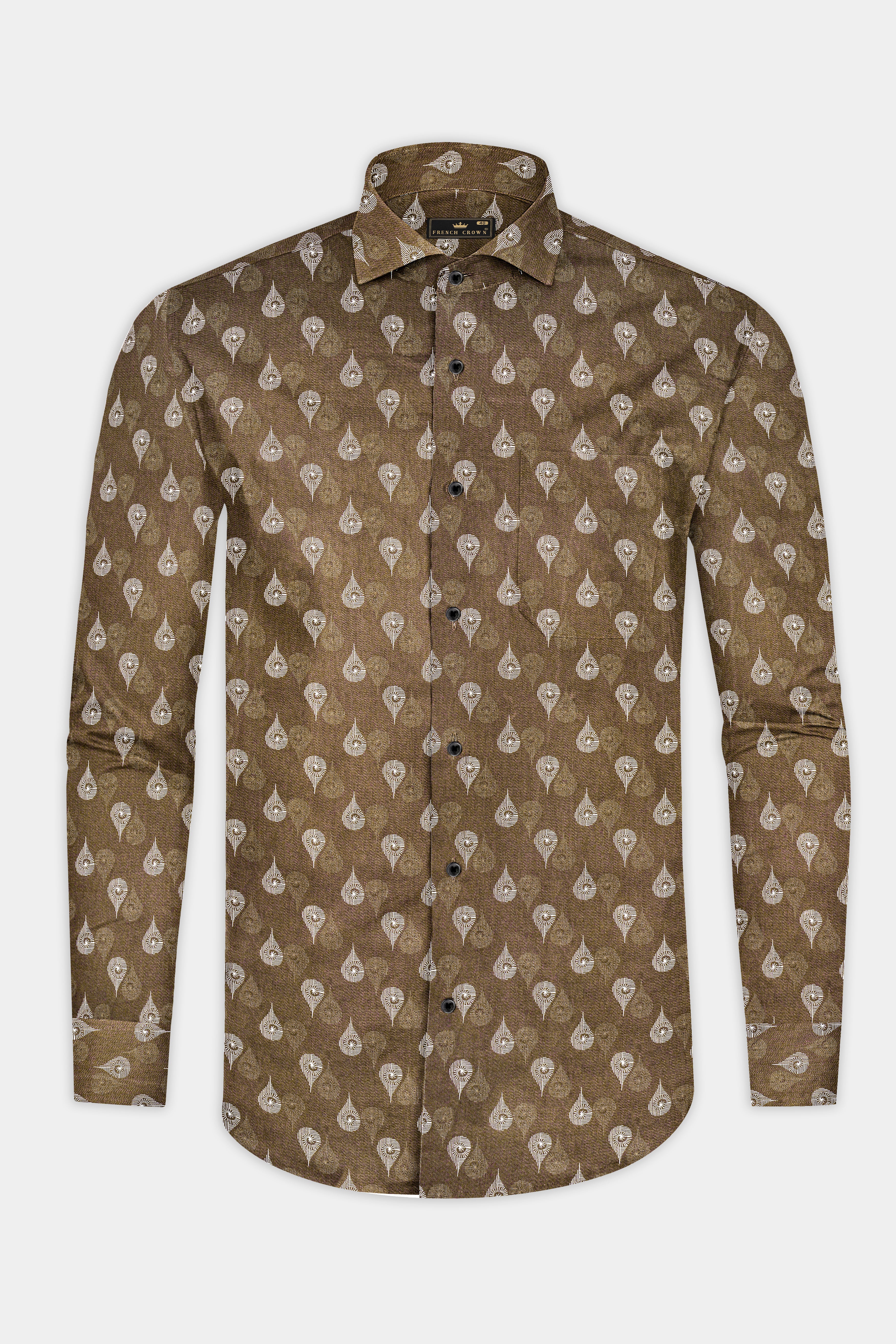 Sandstone Brown Printed Subtle Sheen Super Soft Premium Cotton Shirt