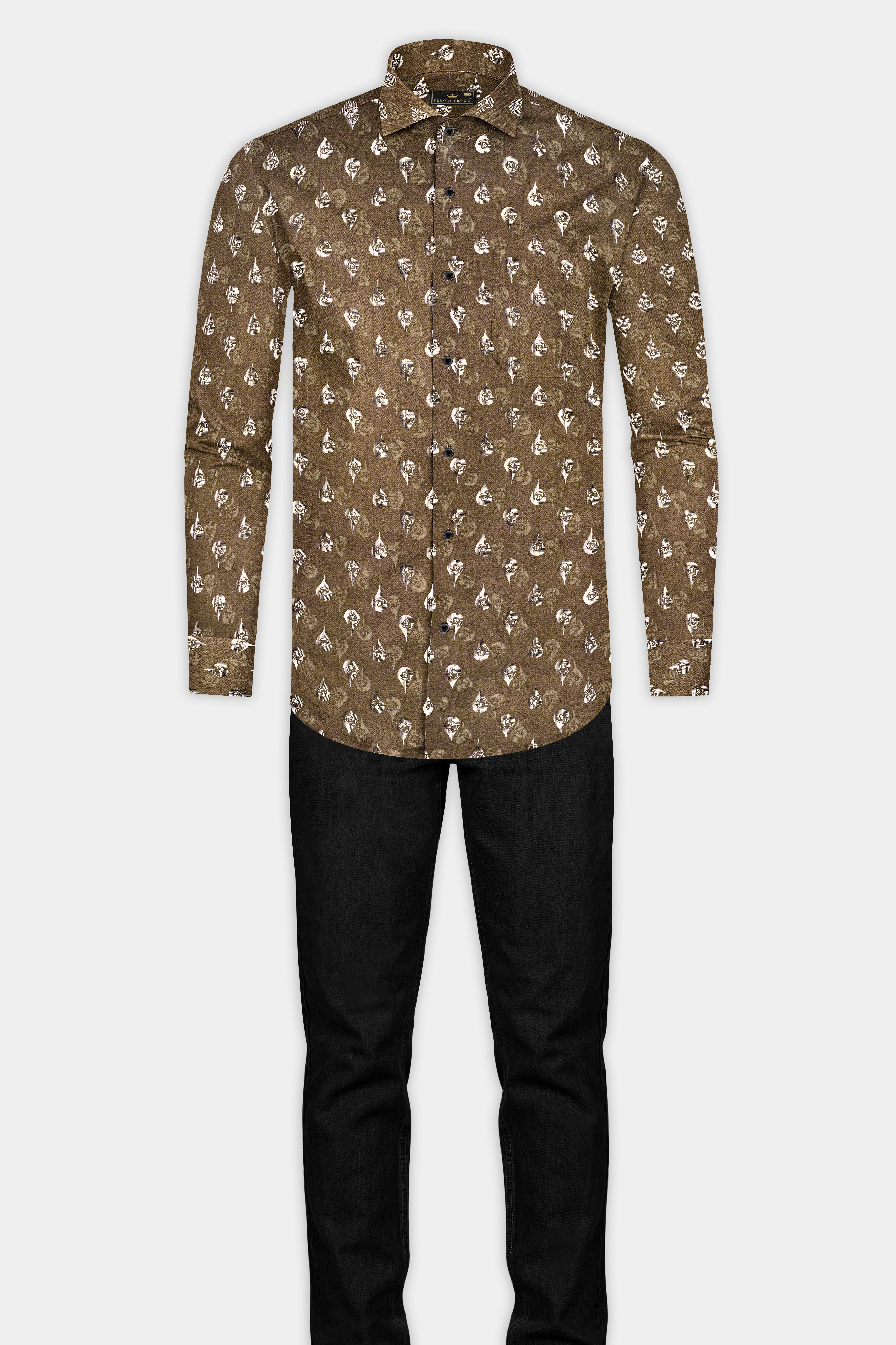 Sandstone Brown Printed Subtle Sheen Super Soft Premium Cotton Shirt