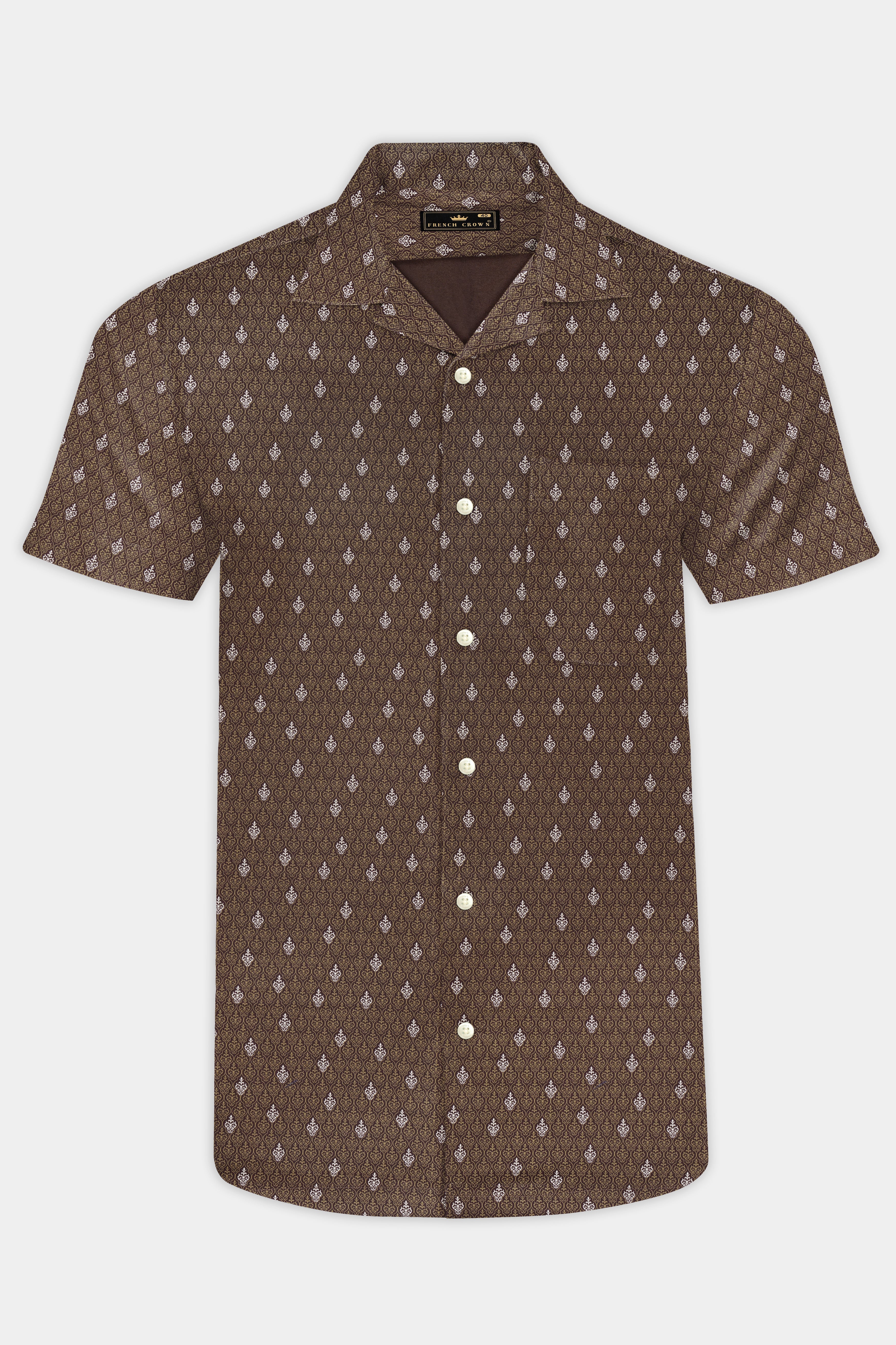 Taupe Brown Printed Giza Cotton Shirt