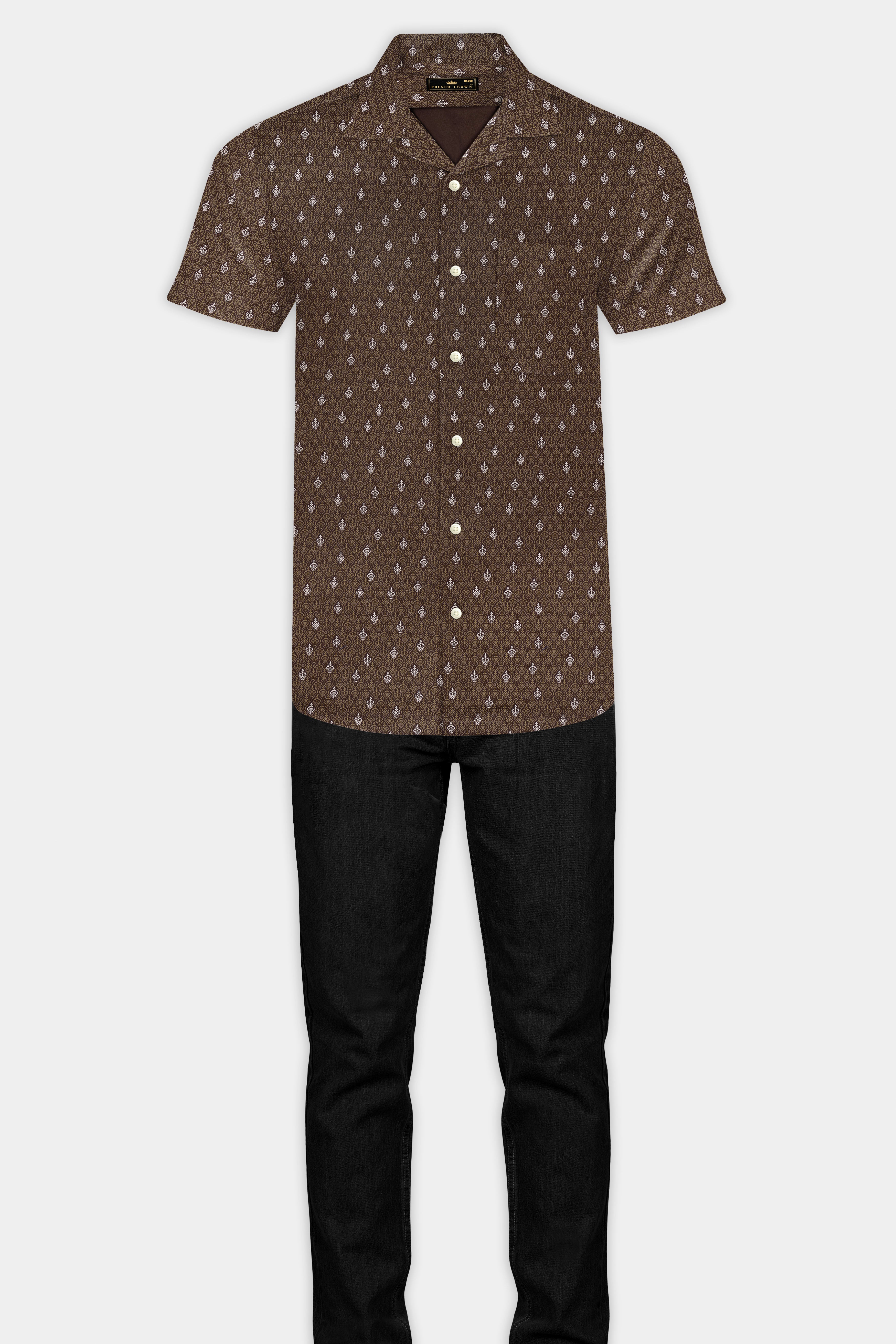 Taupe Brown Printed Giza Cotton Shirt