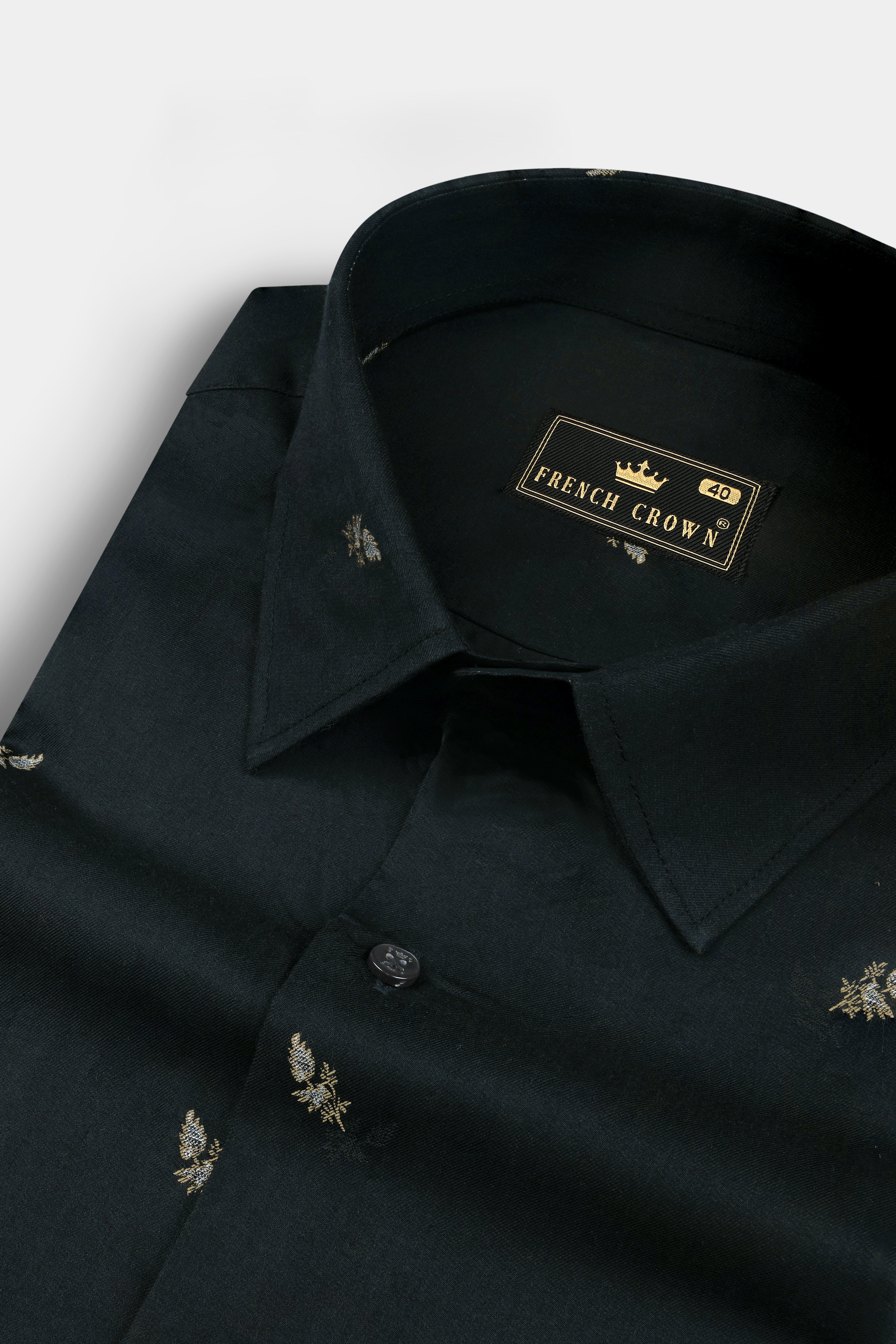 Charade Dark Green Jacquard Buta Textured Premium Cotton Shirt