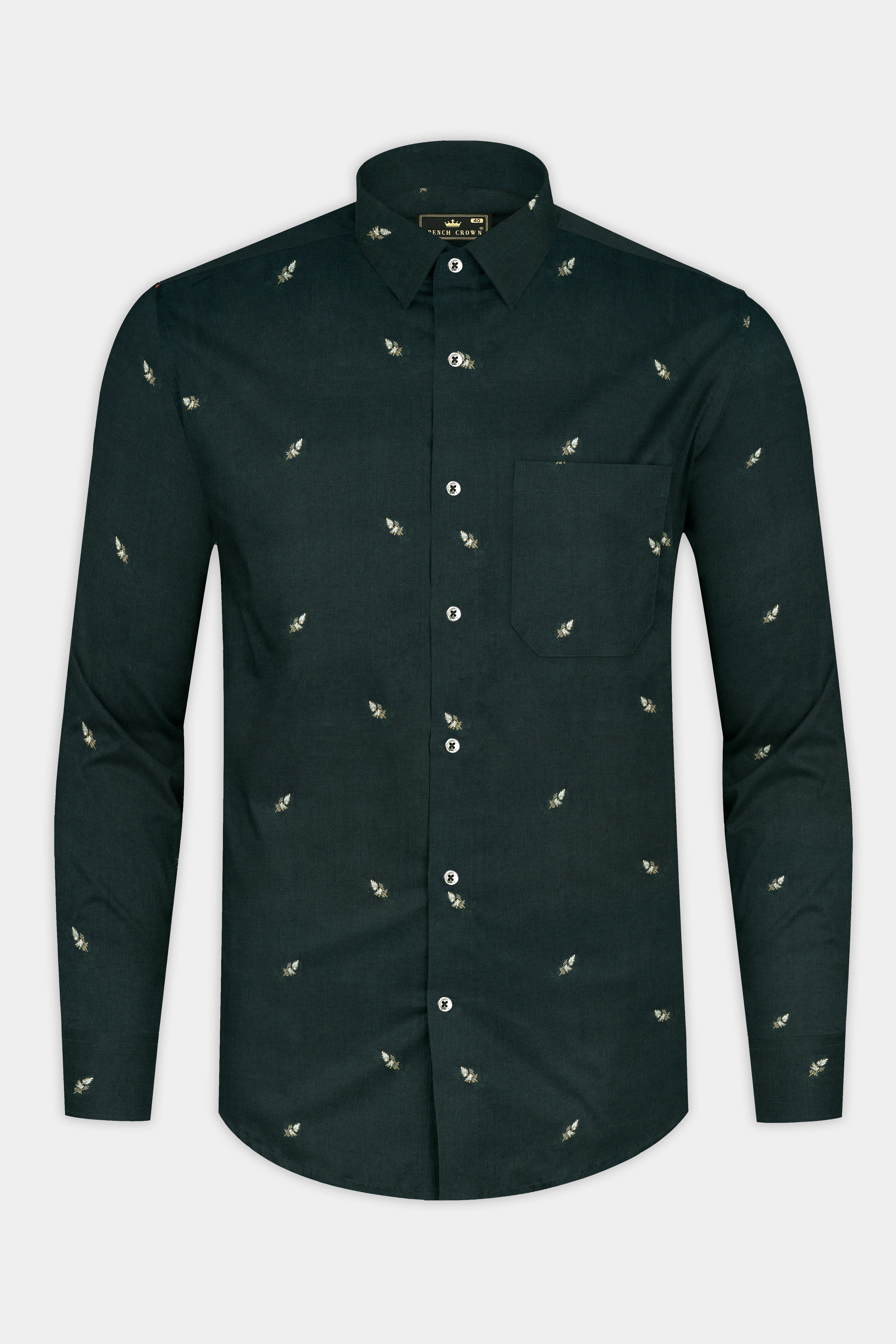 Charade Dark Green Jacquard Buta Textured Premium Cotton Shirt