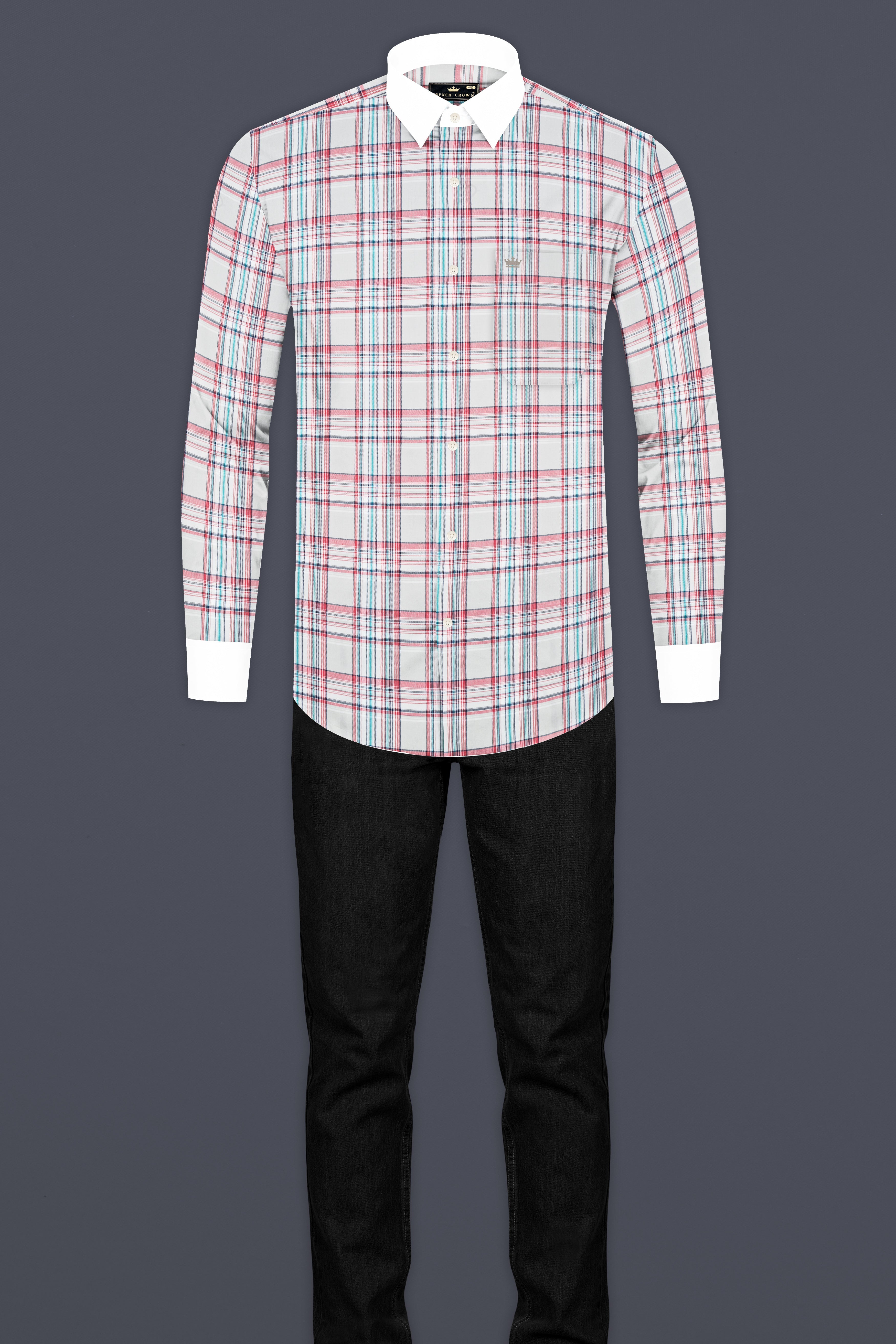 Mercury Gray And Orchid Pink Checked Twill Premium Cotton Shirt