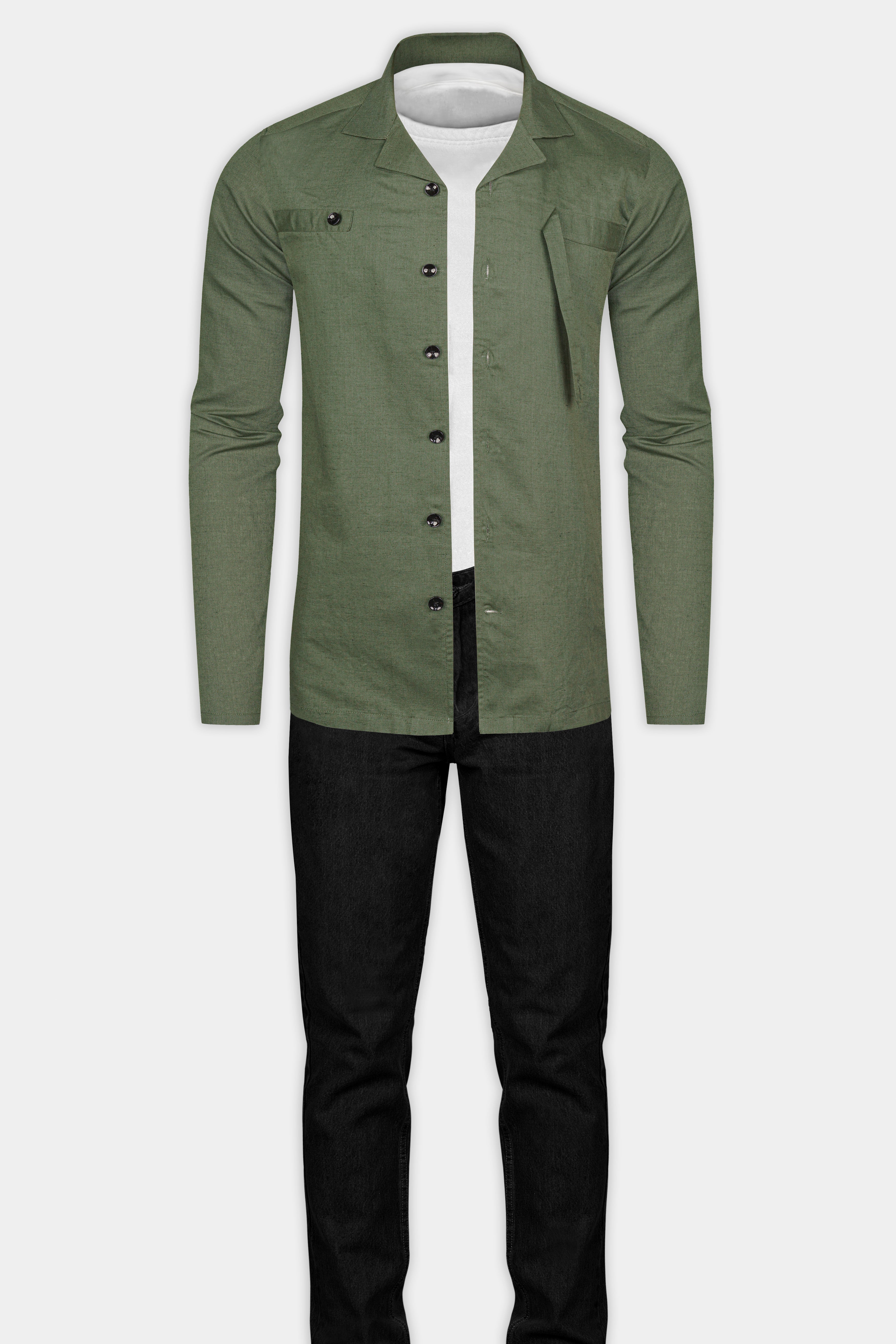 Finch Green Solid Luxuries Linen Designer Shirt