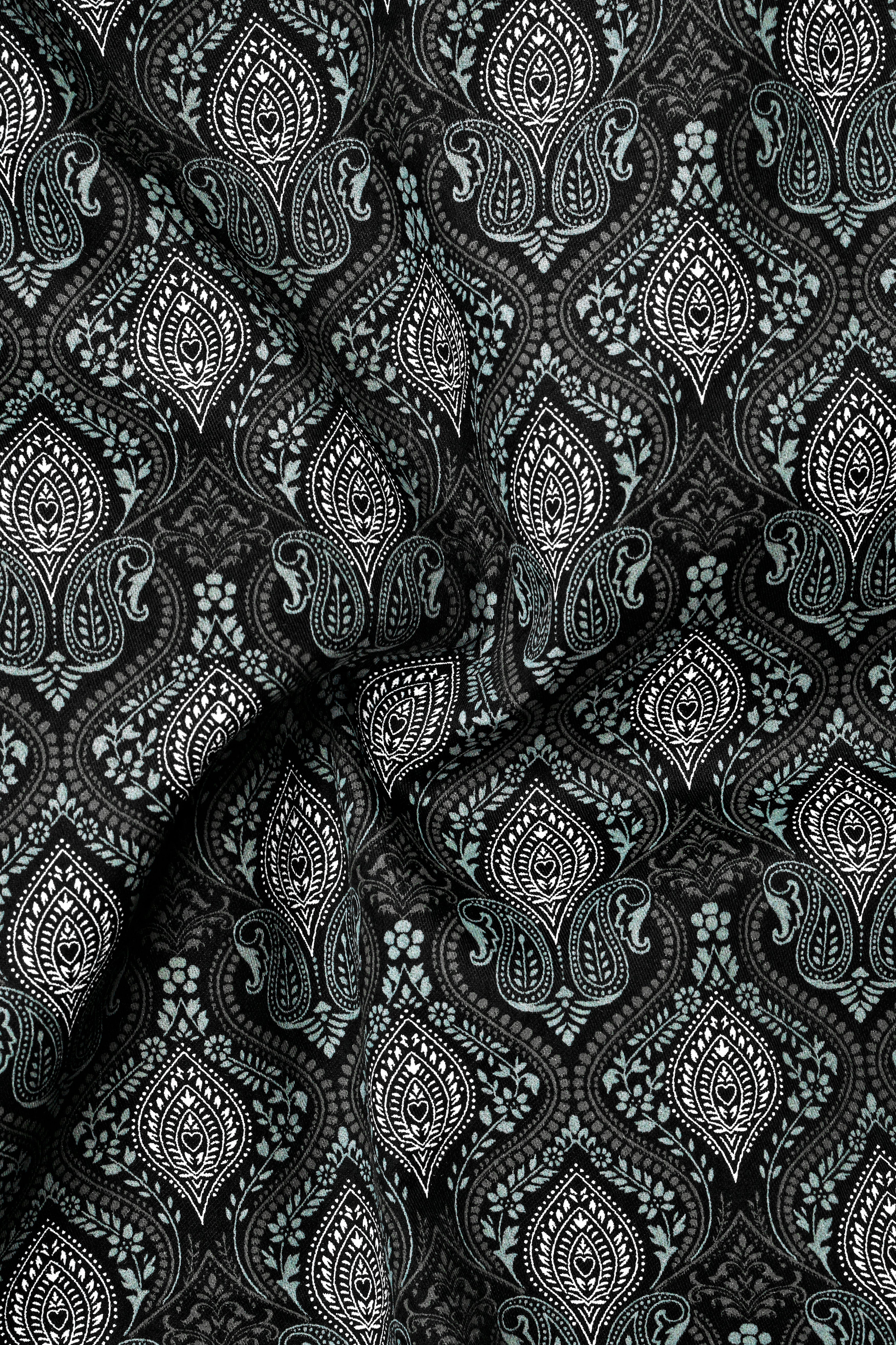 Jade Black And Cascade Green Printed Giza Cotton Shirt