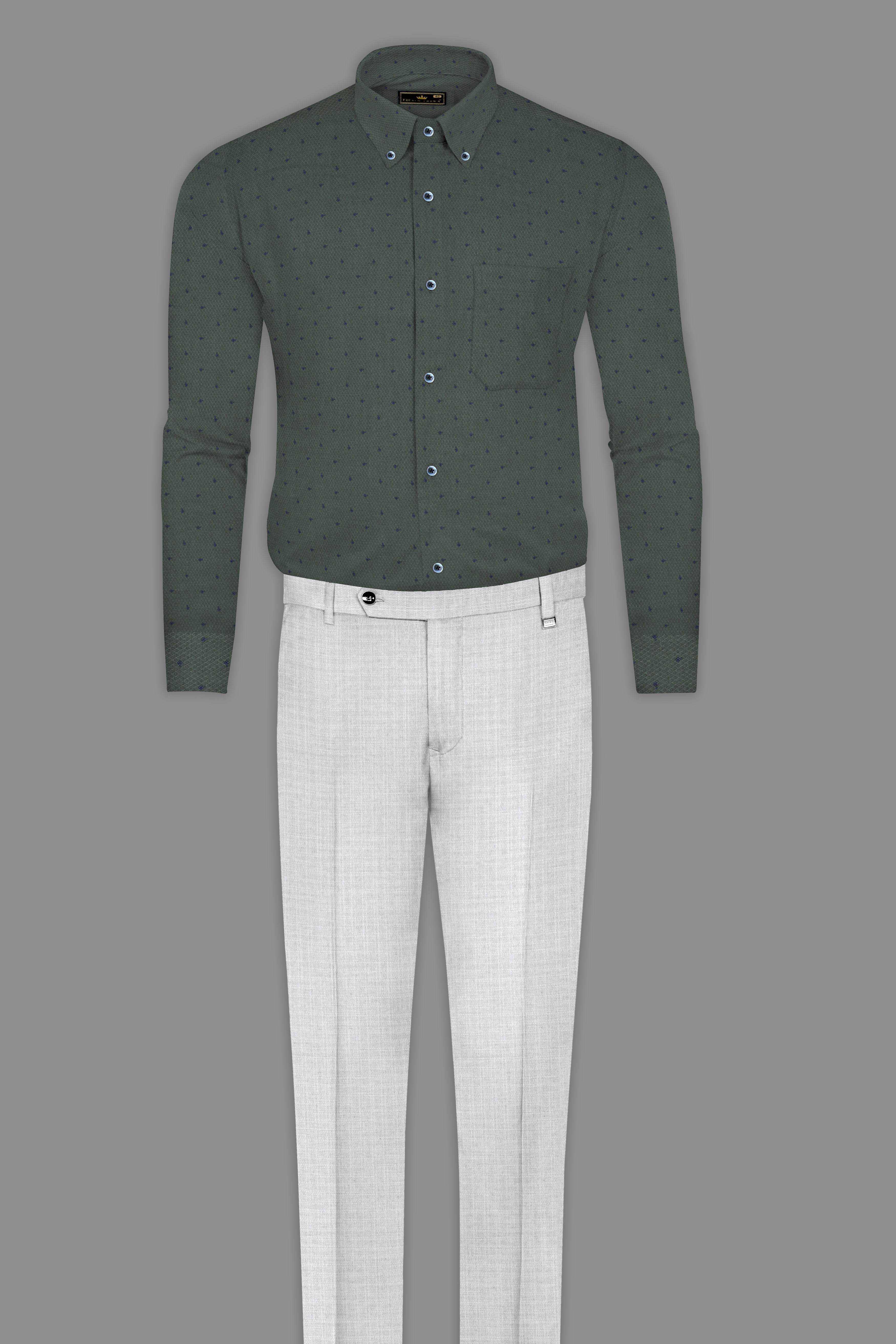 green dress shirt with grey pants Indochino Men's Custom Glynn Brushed Melange Hunter Green Casual Shirt