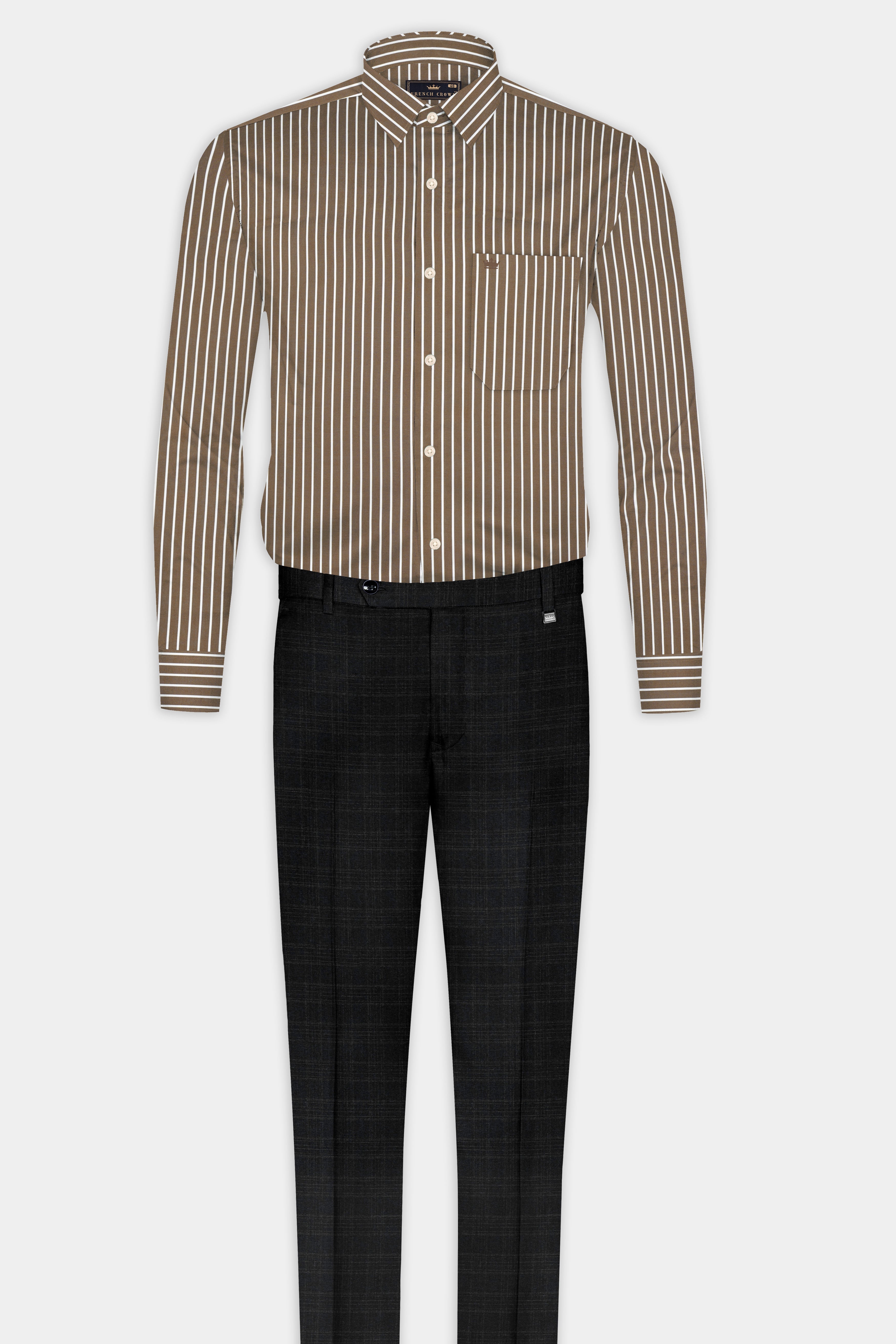 Kabul Brown Striped Twill Premium Cotton Shirt