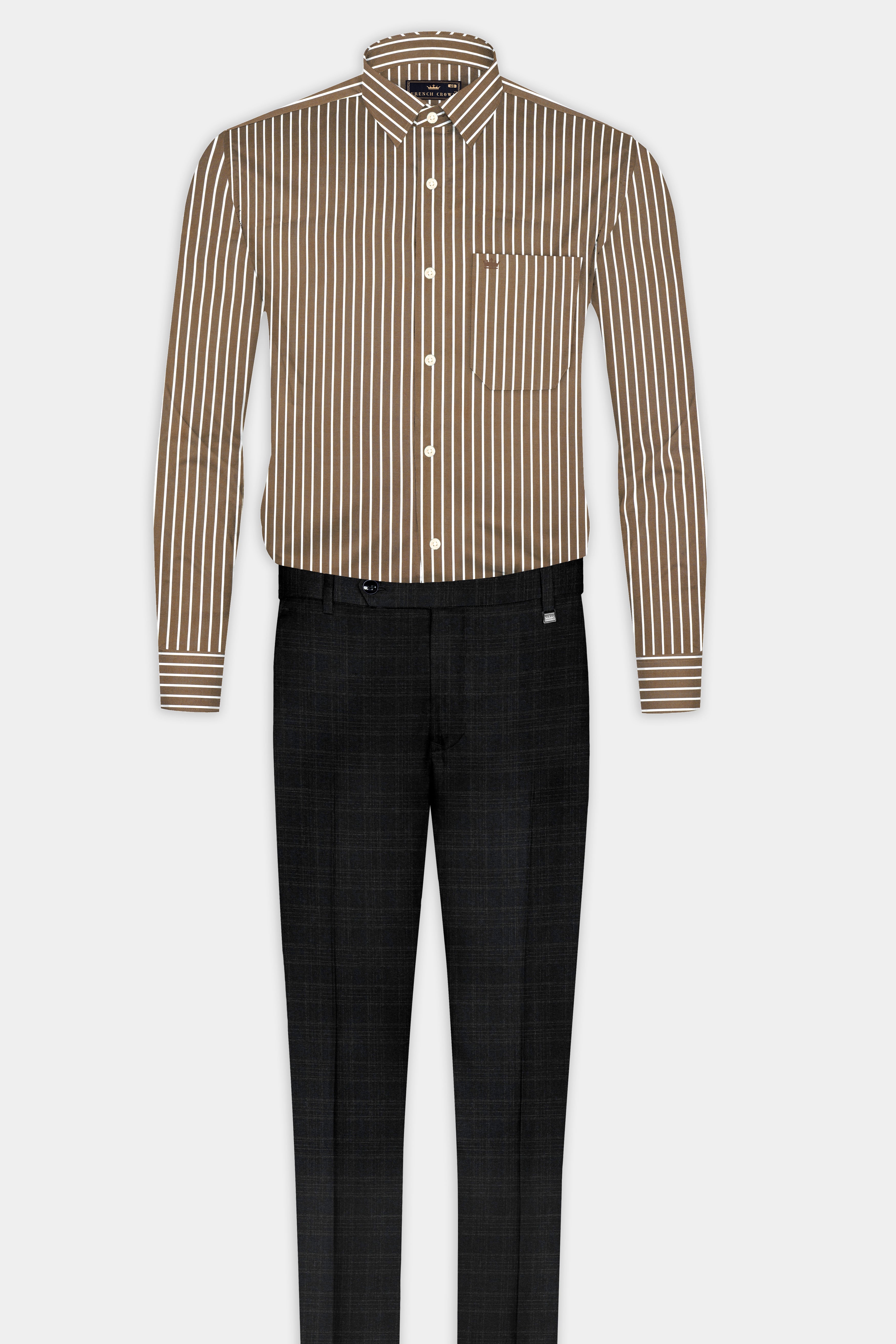 Kabul Brown Striped Twill Premium Cotton Shirt