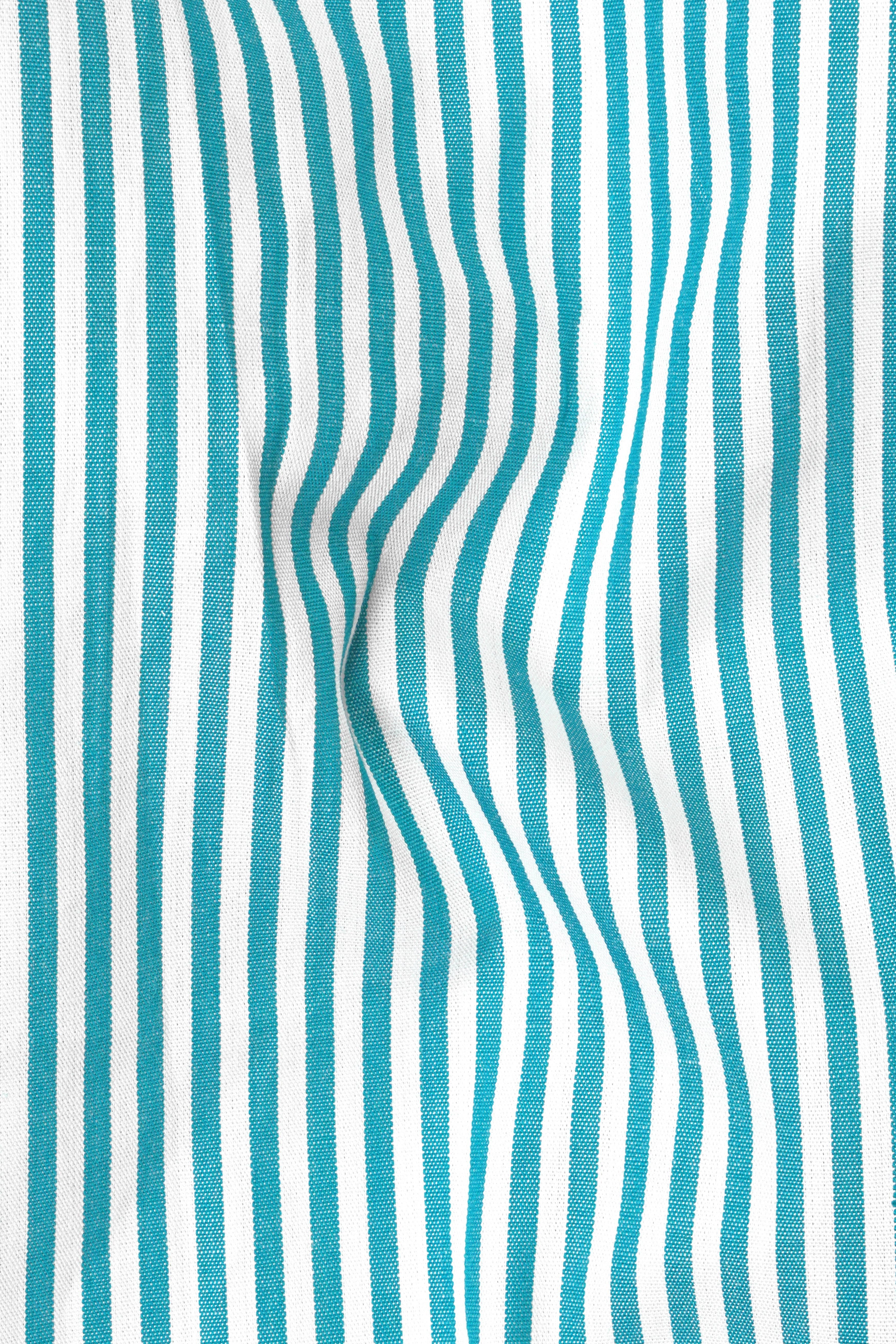 Cerulean Blue And Bright White Striped Super Soft Premium Cotton Shirt