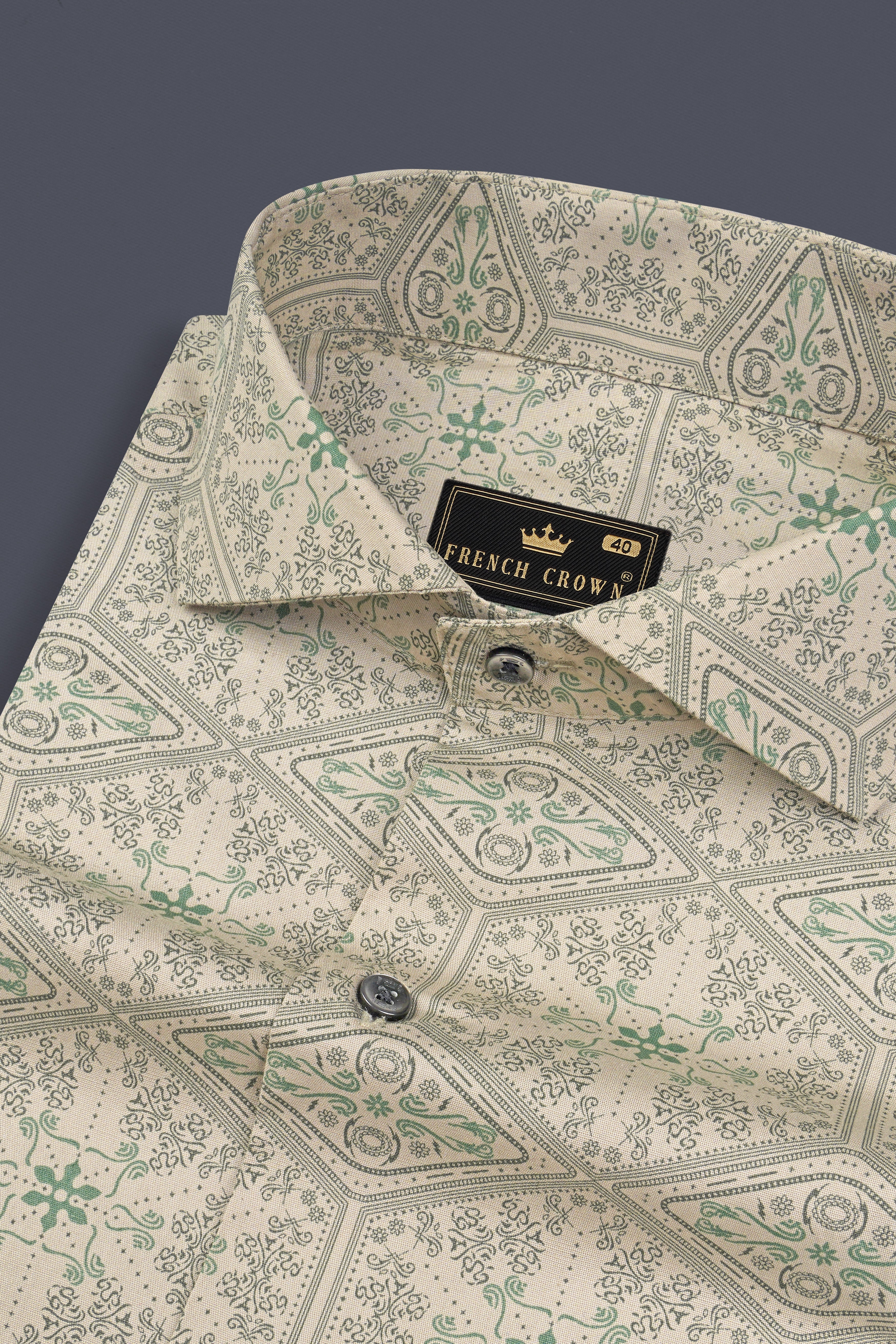 Thistle Cream Printed Premium Giza Cotton Shirt