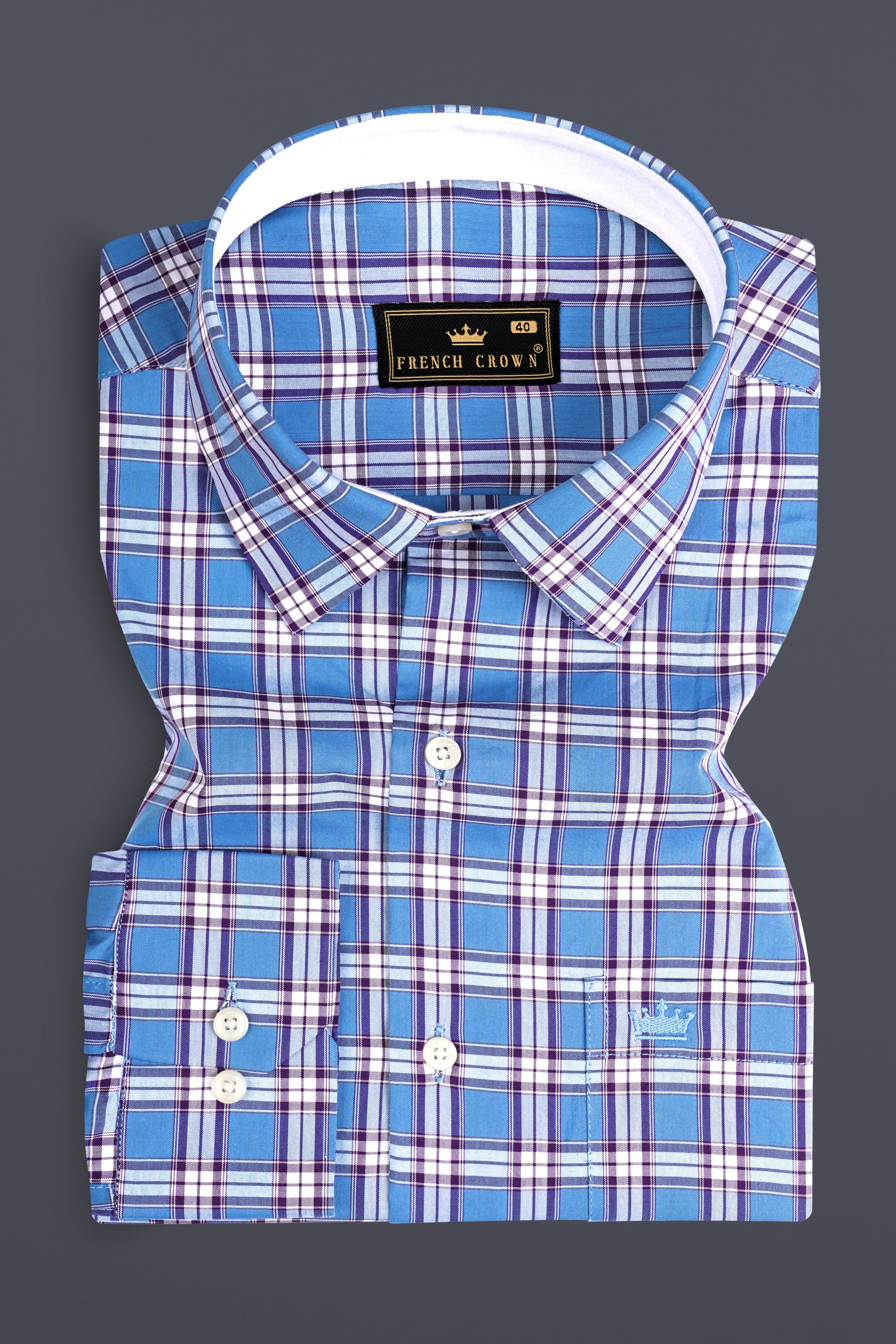 Celestial Blue Checks Plaid Premium Giza Cotton Shirt